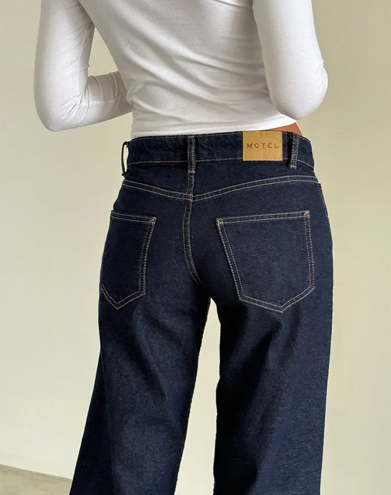 Low Rise Parallel Jeans in Indigo Loose Thread ReinforcedStitching