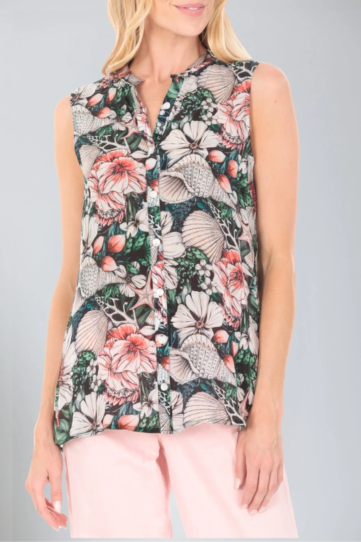 Stretch Fabric SoftLining Button-Up Tank Top