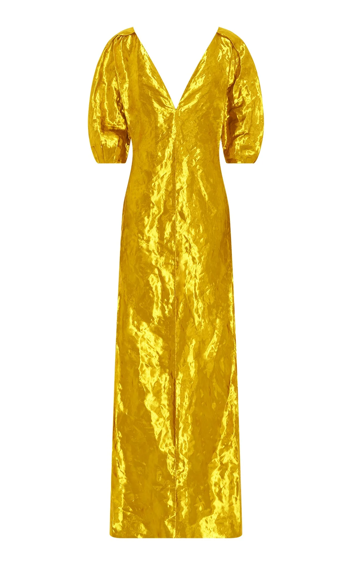 RollUp Sleeves Fides Midi Dress in Gold Metallic Silk