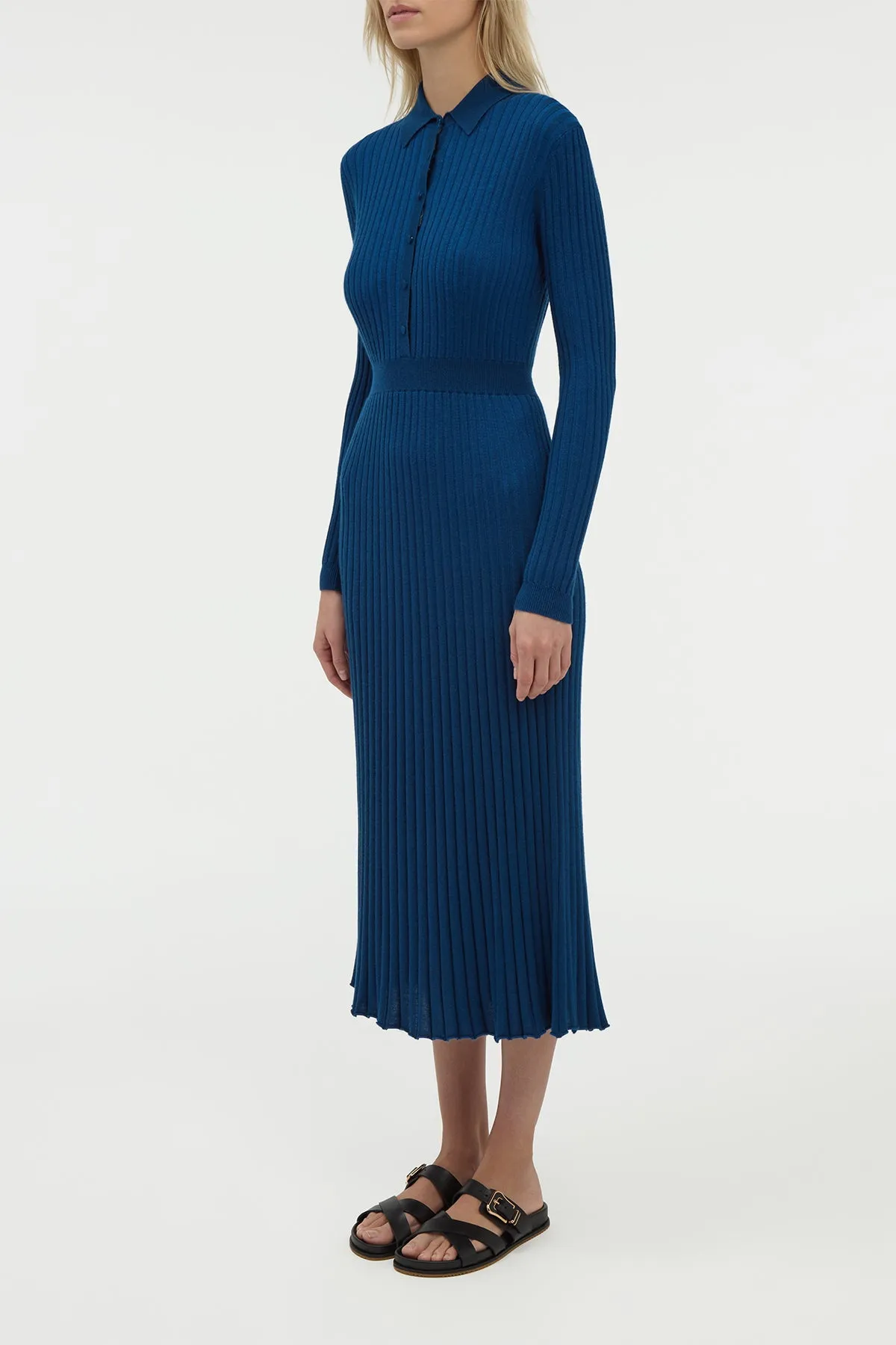 Ardor Knit Maxi Dress in Washed Denim Cashmere Silk Design Glow
