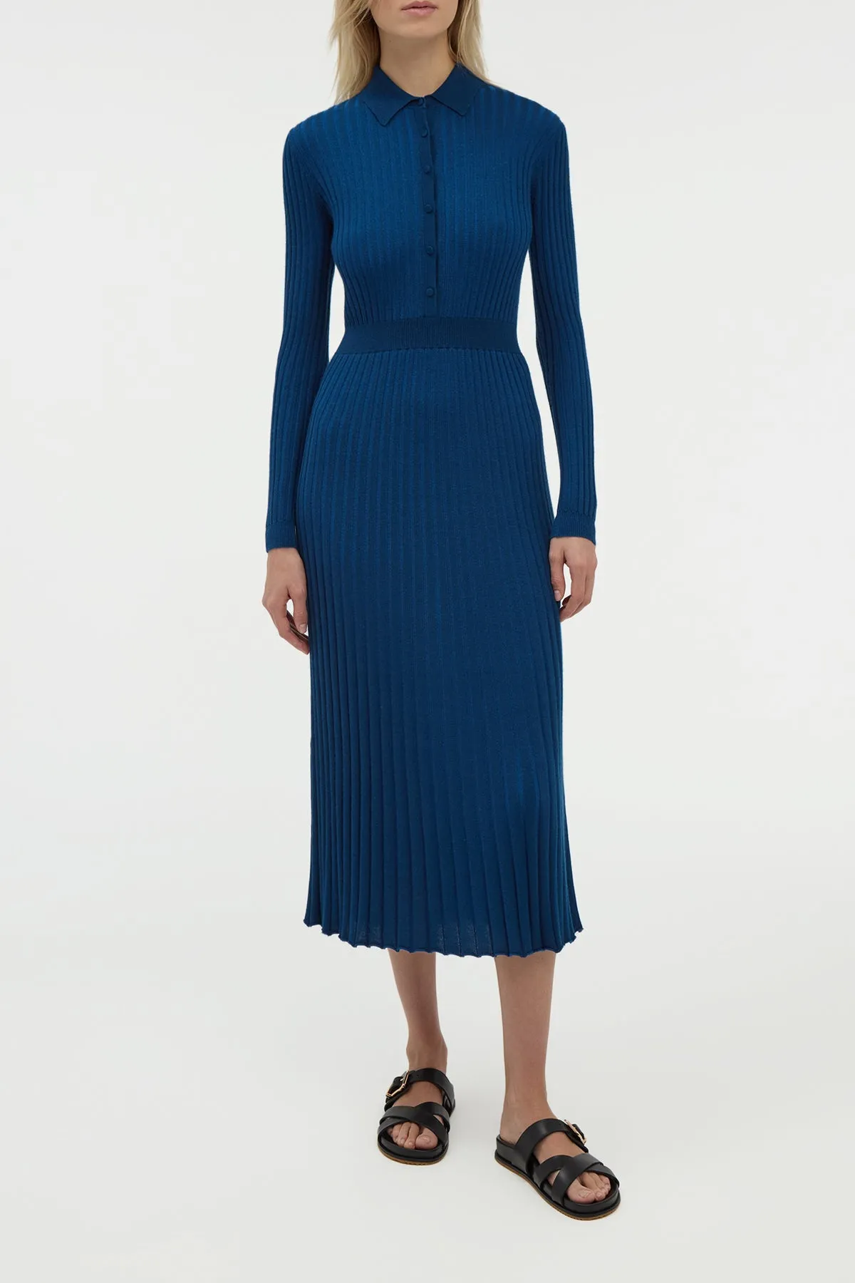 AntiPilling Fabric Ardor Knit Maxi Dress in Washed Denim Cashmere Silk