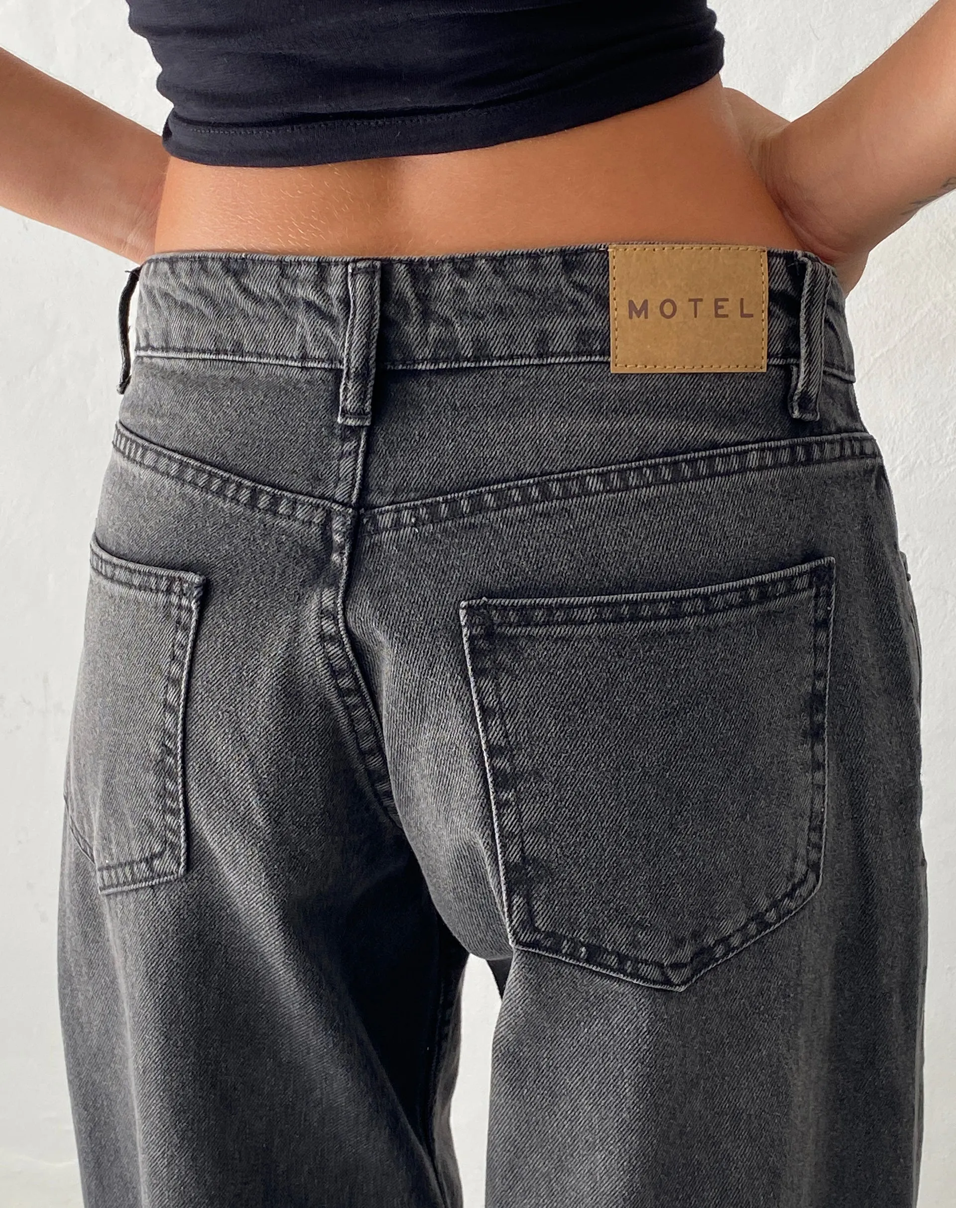 Roomy Extra Wide Low Rise Jeans in Washed Black Grey Korean Fresh