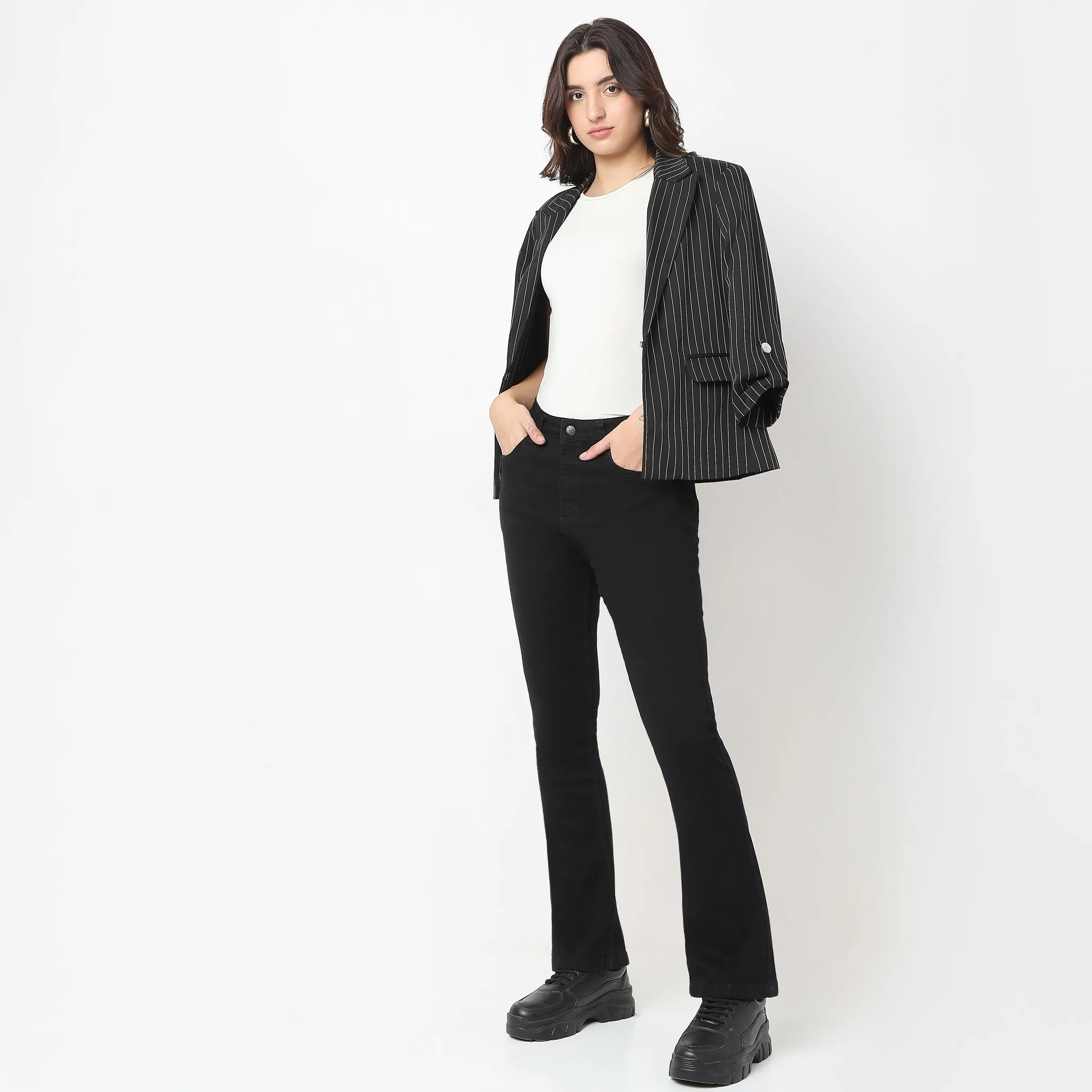 Model Glow NonRestrictive Cut Highwaist Bootcut Clean Look High Rise Jeans