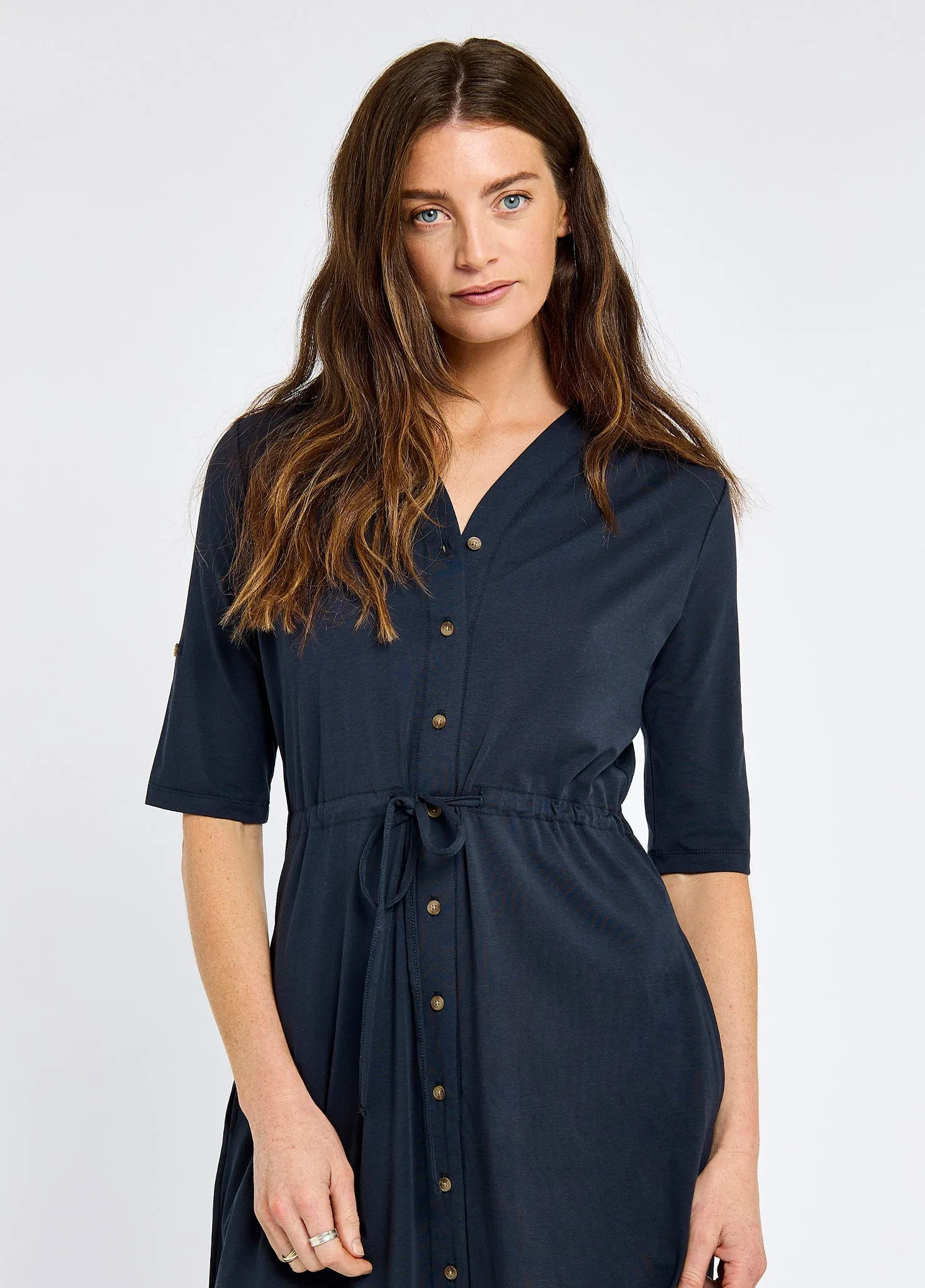 Hanlon Women??s midi length shirt dress - Navy ZeroWaste Production