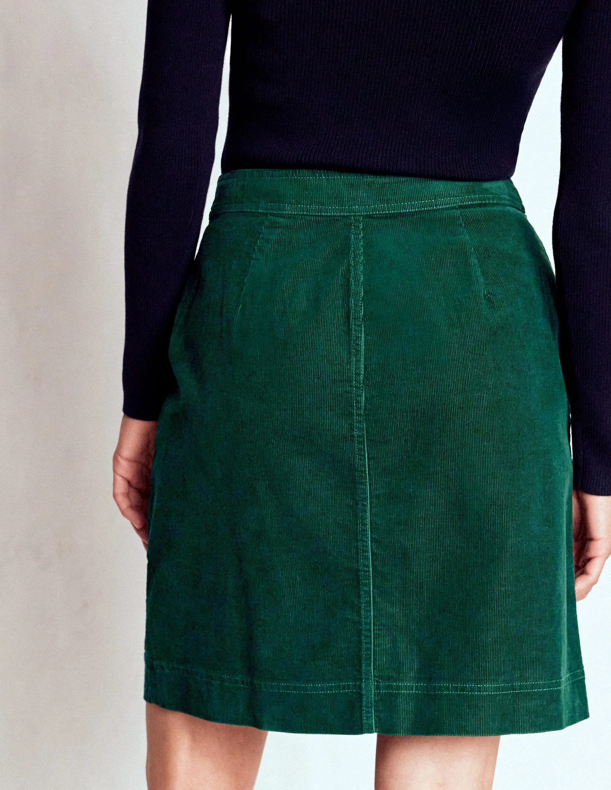Stretchy Day To Night Cecelia Cord Skirt-Emerald Night
