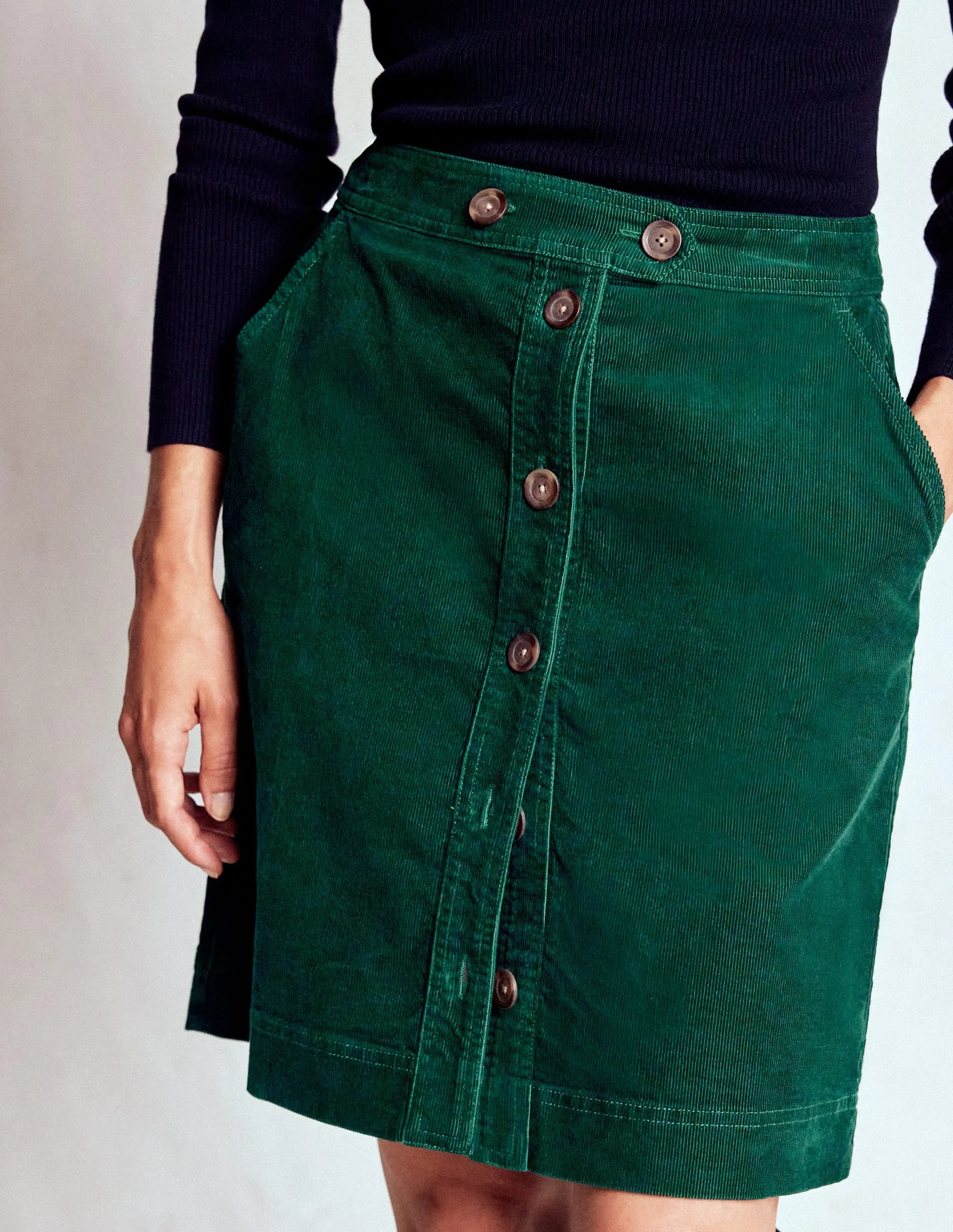 Cecelia Cord Skirt-Emerald Night elastic waistband Casual Wear