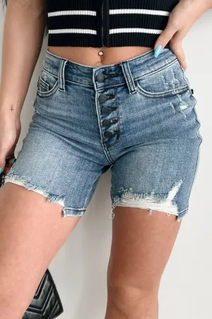 Trendy Style Tight Fit Bruce Mid Rise Distressed Judy Blue Shorts (Medium)