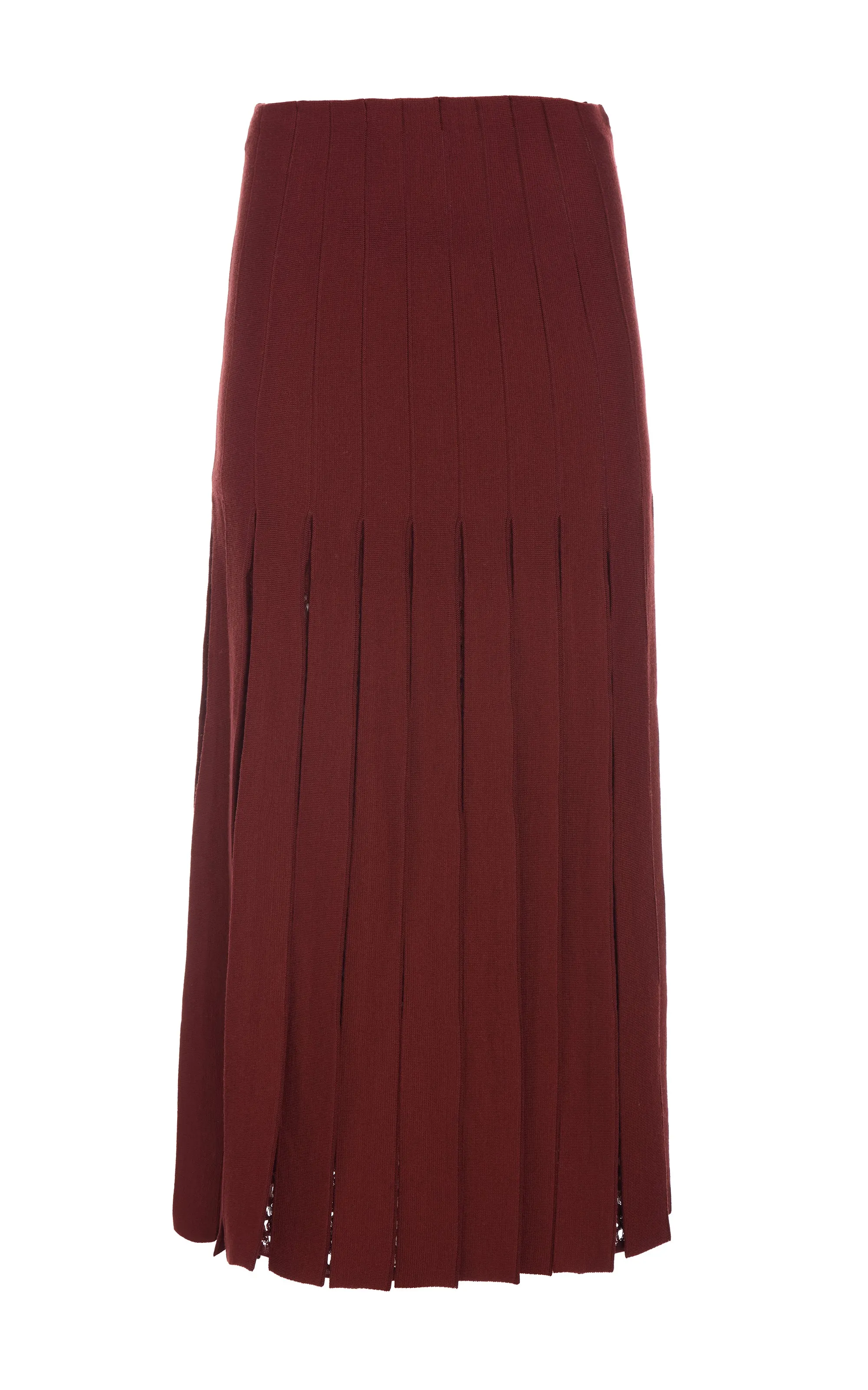 Debutante Knit Pleated Maxi Skirt in Burnt Sienna Merino Wool Sharp Line Mountain Cool