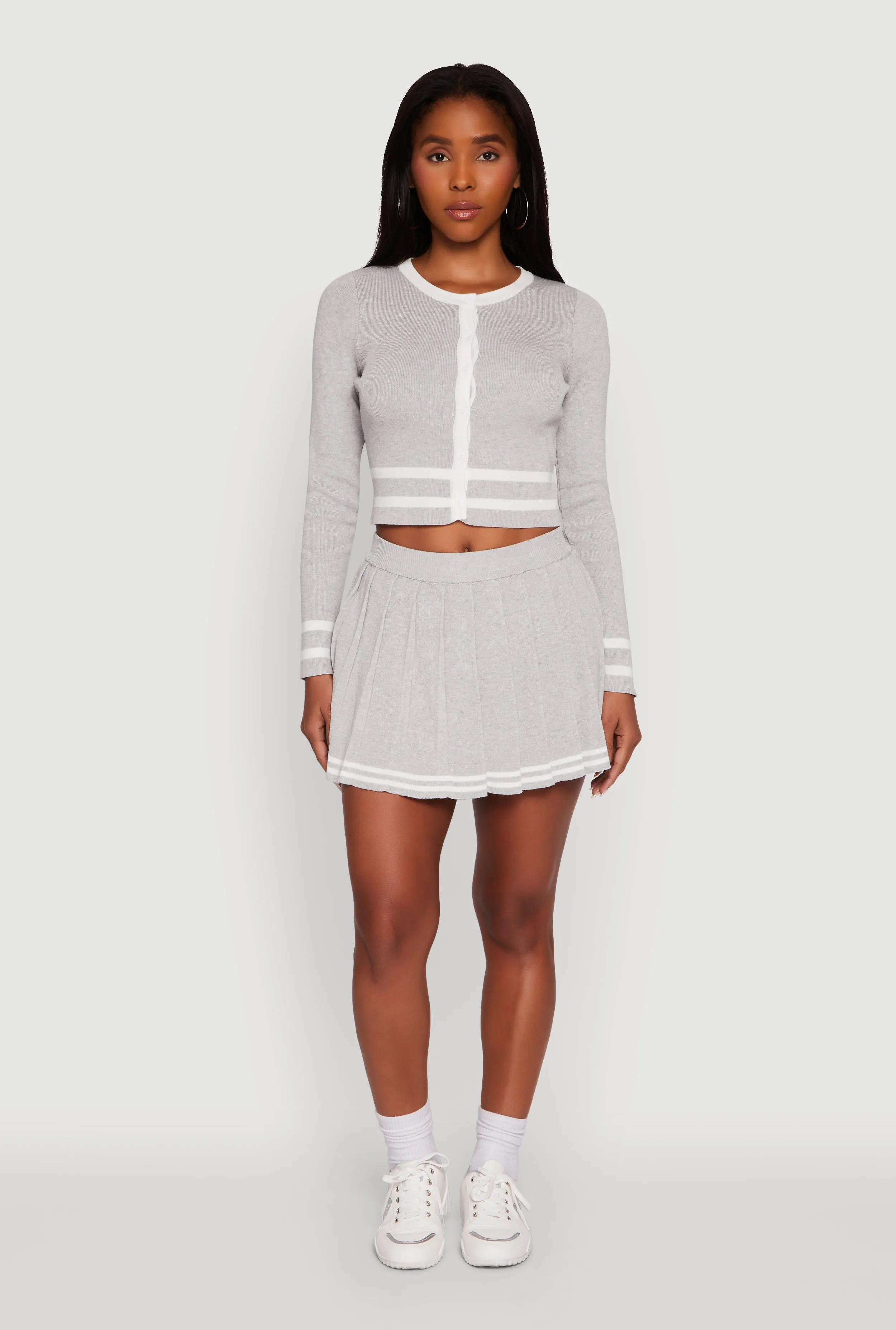 Light Fabric Varsity Stripe Pull On Pleated Skort