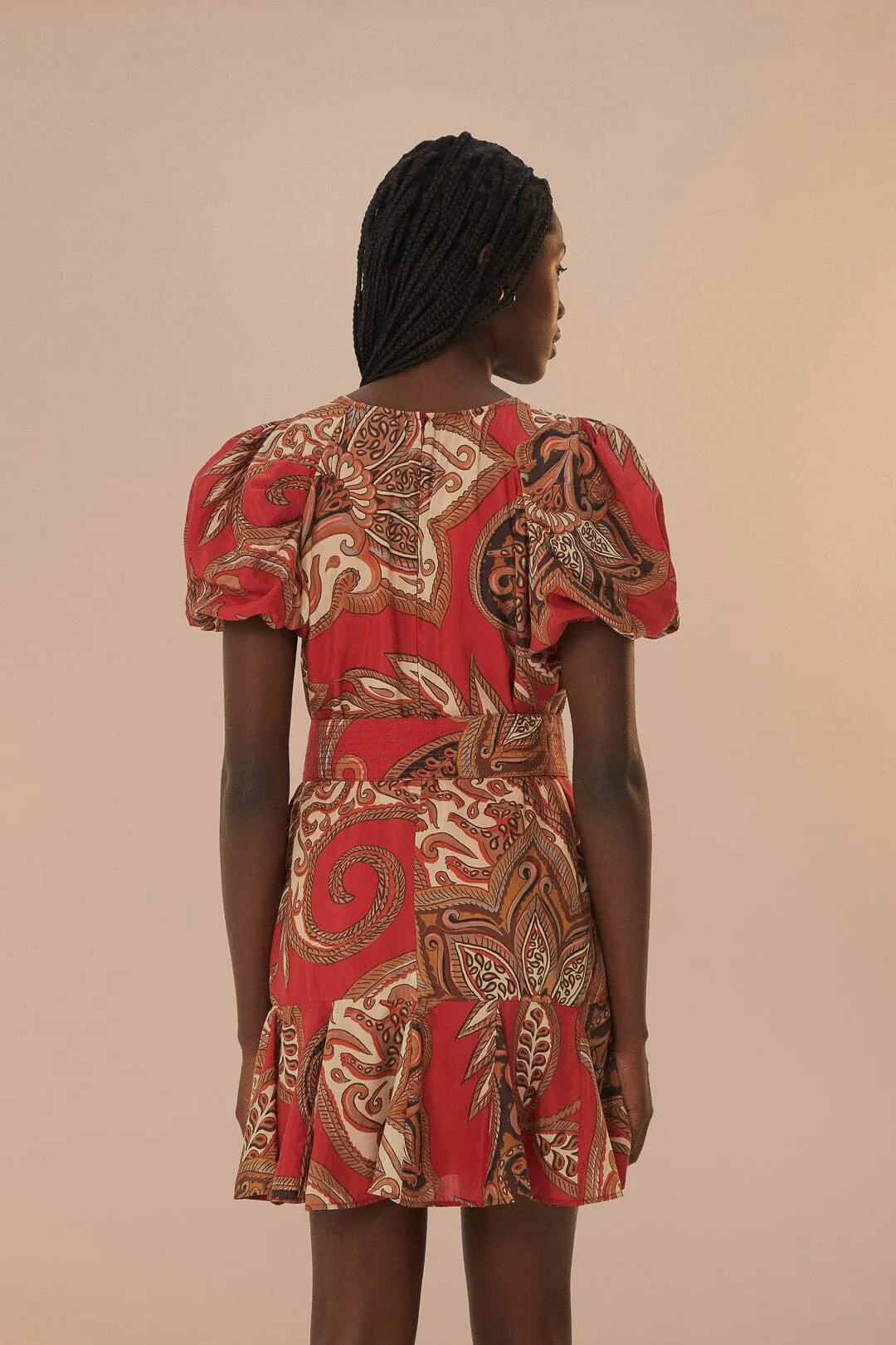 Leopard Paisley Burgundy Mini Dress Day Wear Fresh Chic