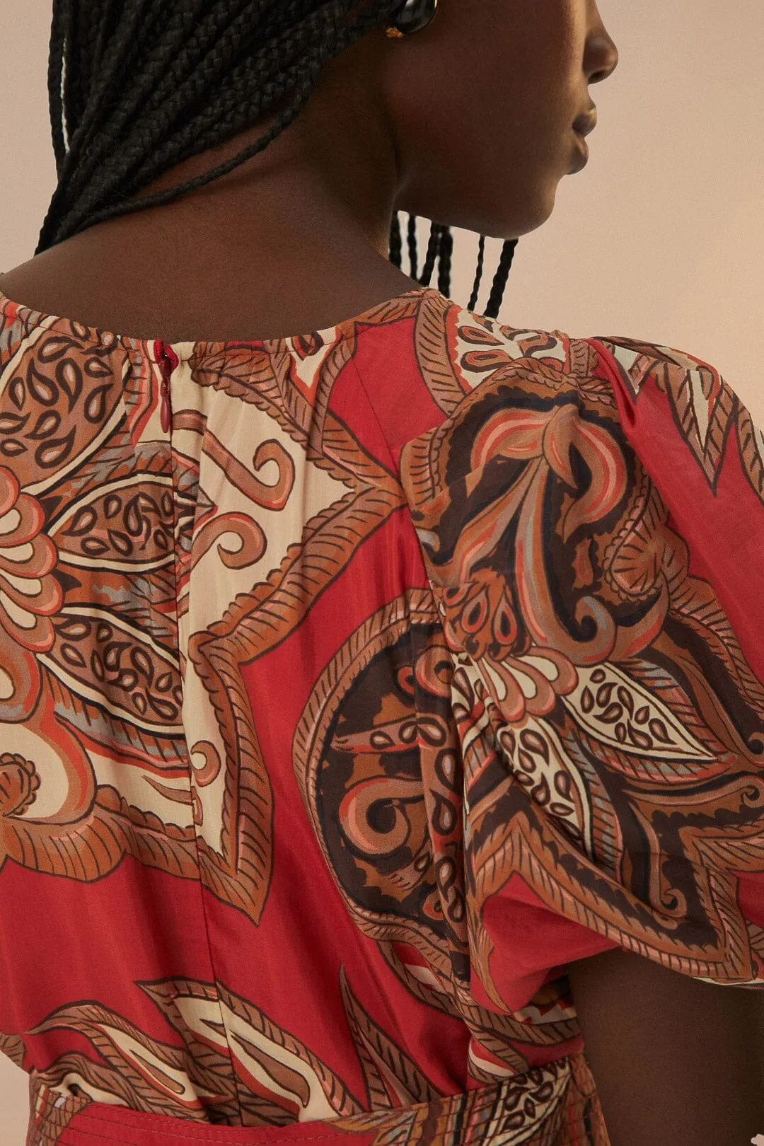 Tie Back Closure System party mode Leopard Paisley Burgundy Mini Dress