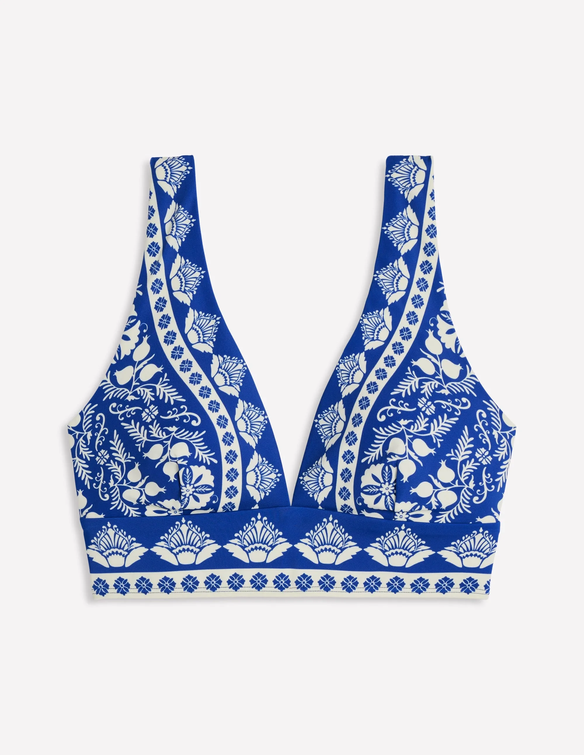 Porto Bikini Top-Bright Blue, Ornate Stripe Bonded Edge Details Rash Guard Coating