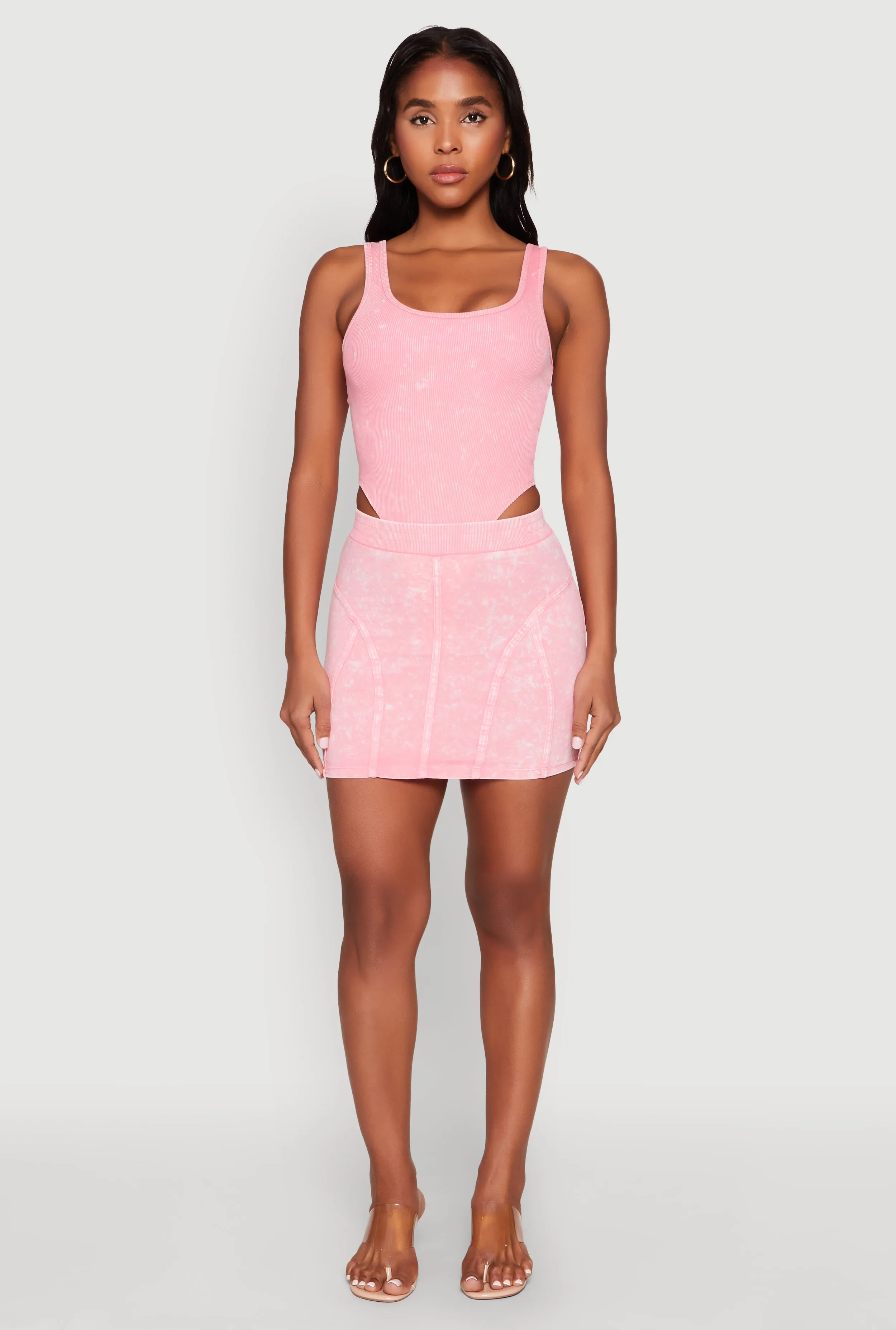 Mineral Wash High Waist Mini Skirt Balanced Outfit Basic Layers
