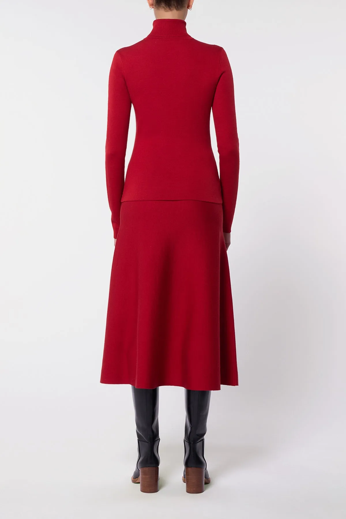 Freddie Knit Midi Skirt in Scarlet Red Merino Wool Cashmere Ombre effect