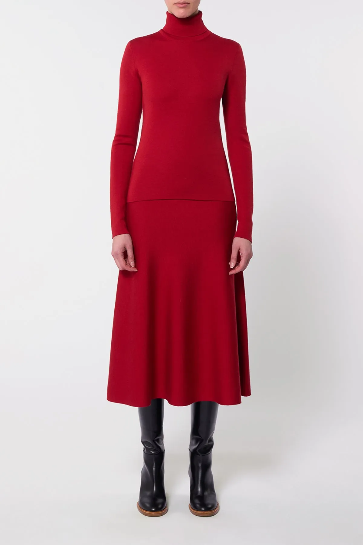Heroine Glow Freddie Knit Midi Skirt in Scarlet Red Merino Wool Cashmere