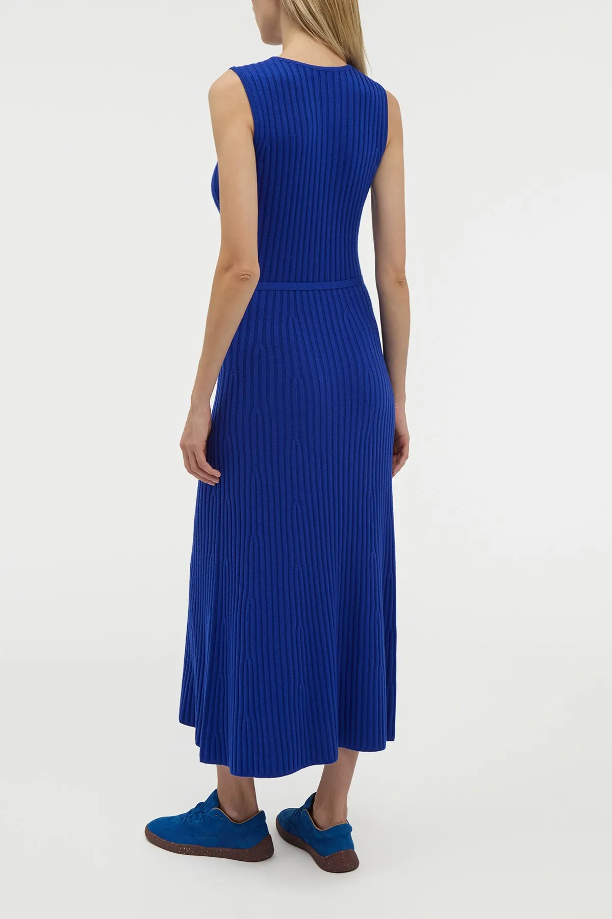 Body Free MoistureWicking Fabric Meier Knit Midi Dress in Cobalt Merino Wool Cashmere
