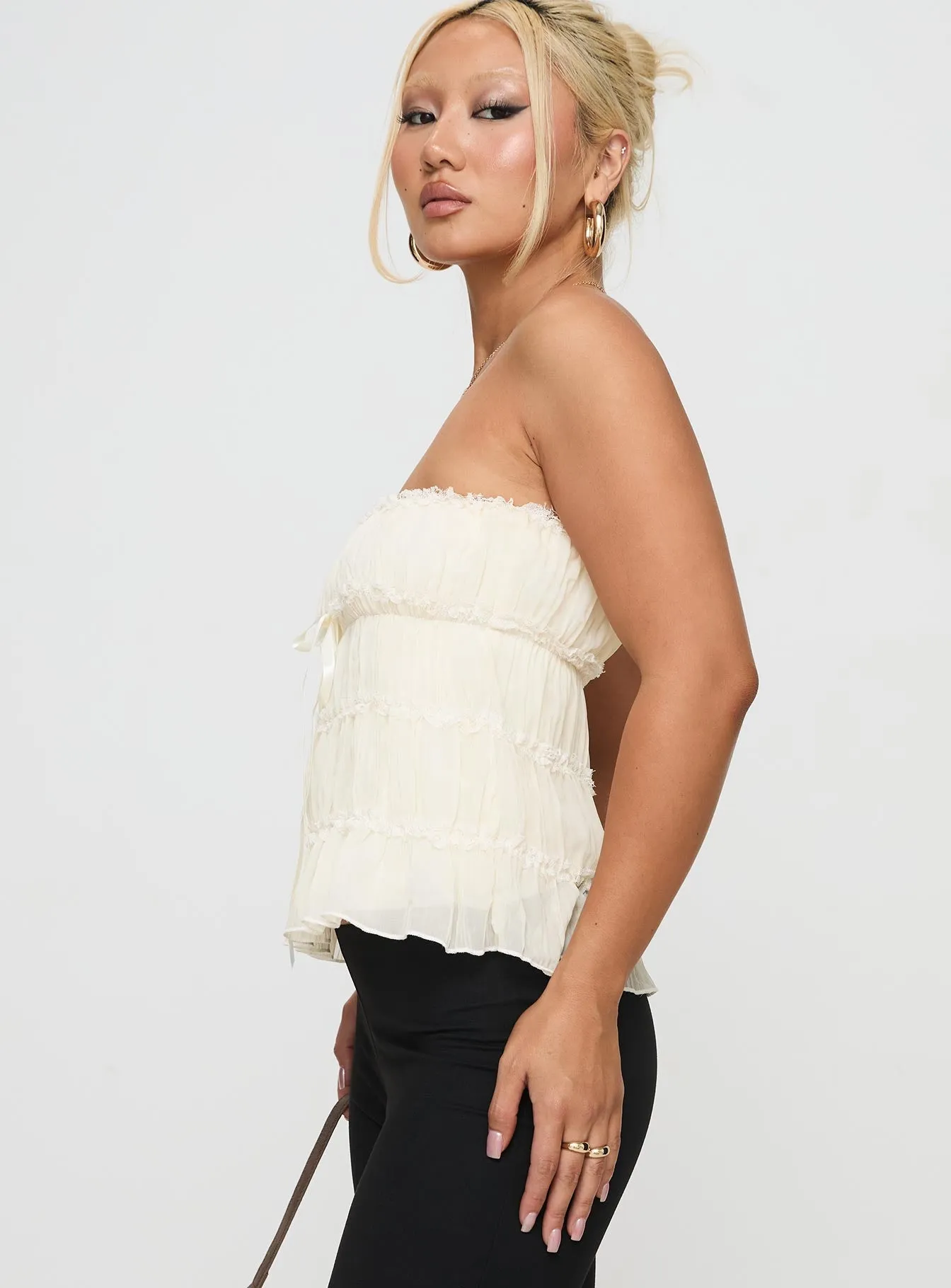 Avelina Strapless Top Cream Wrinkle resistant fabric MultiPurposeUtility