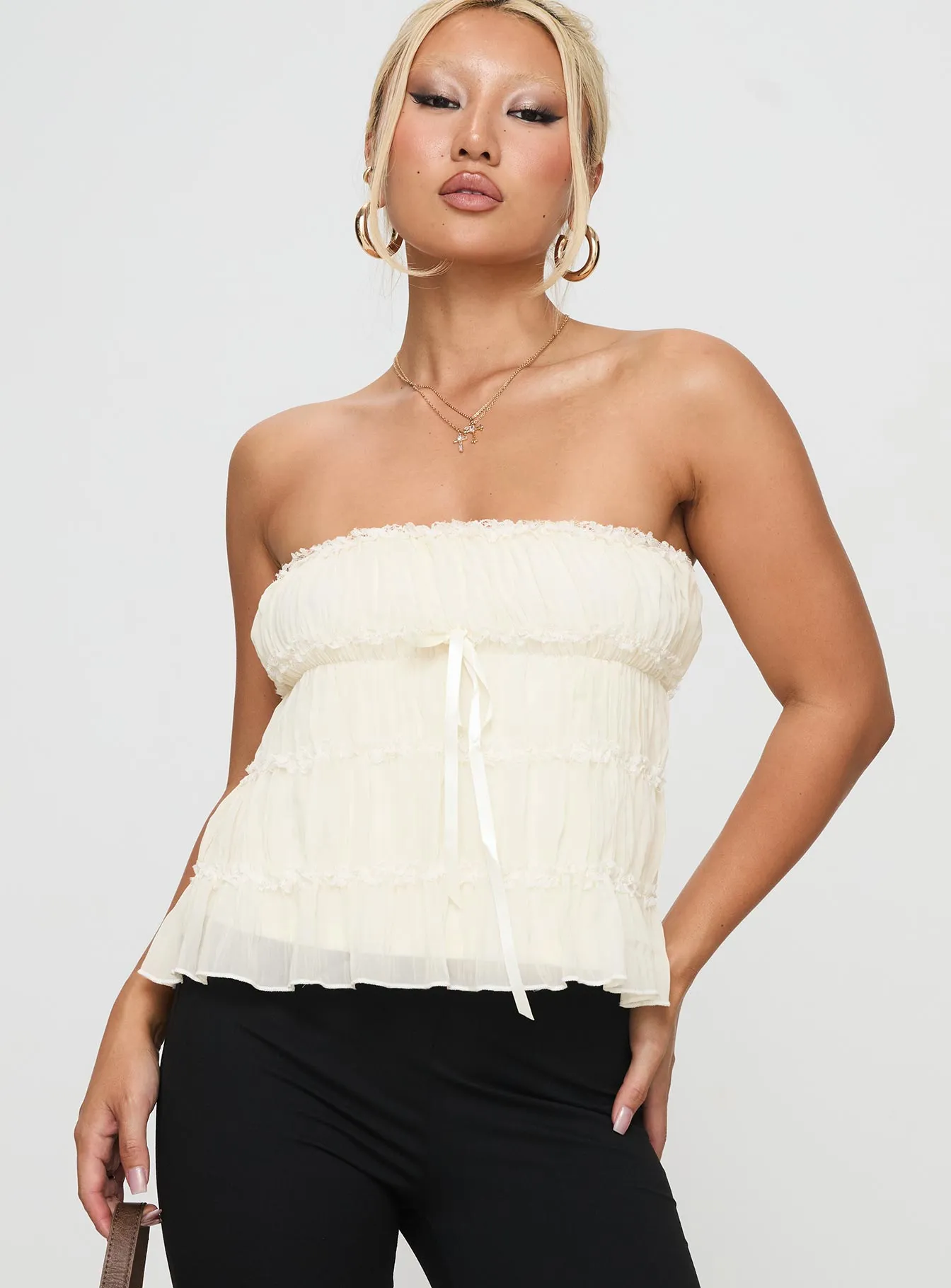 Avelina Strapless Top Cream AdjustableDrawstring