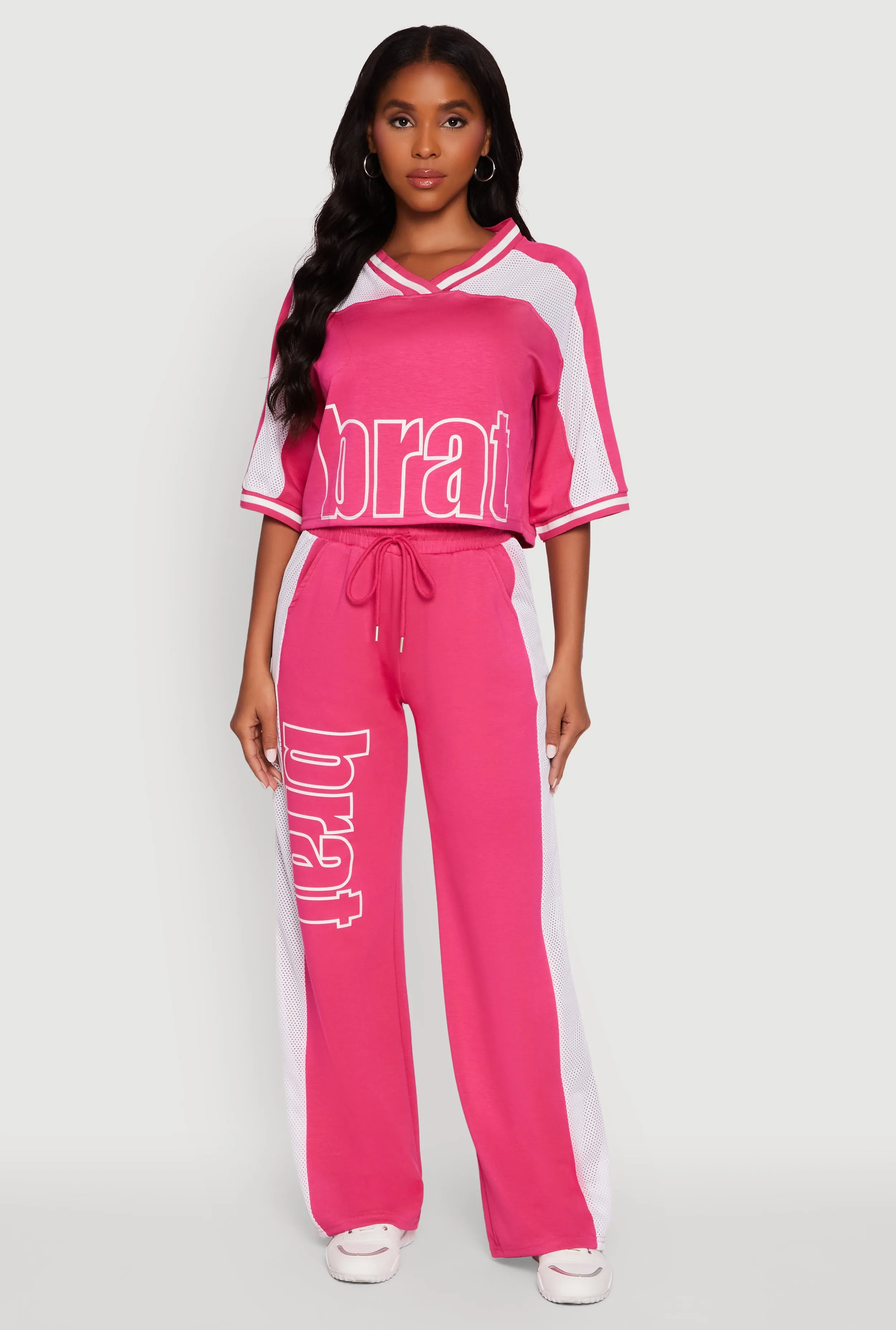 Brat Graphic Jersey Top Embroidered Details Layered Collar Structure