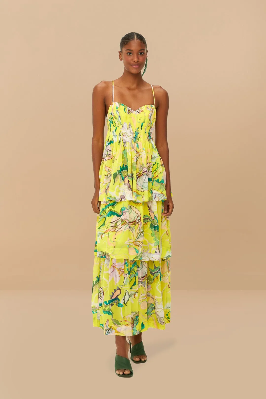 Yellow Jellyfish Bouquet Layered Maxi Dress The elegant cut of this dress ensures you look chic and feel comfortable throughout the day Poplin Glow