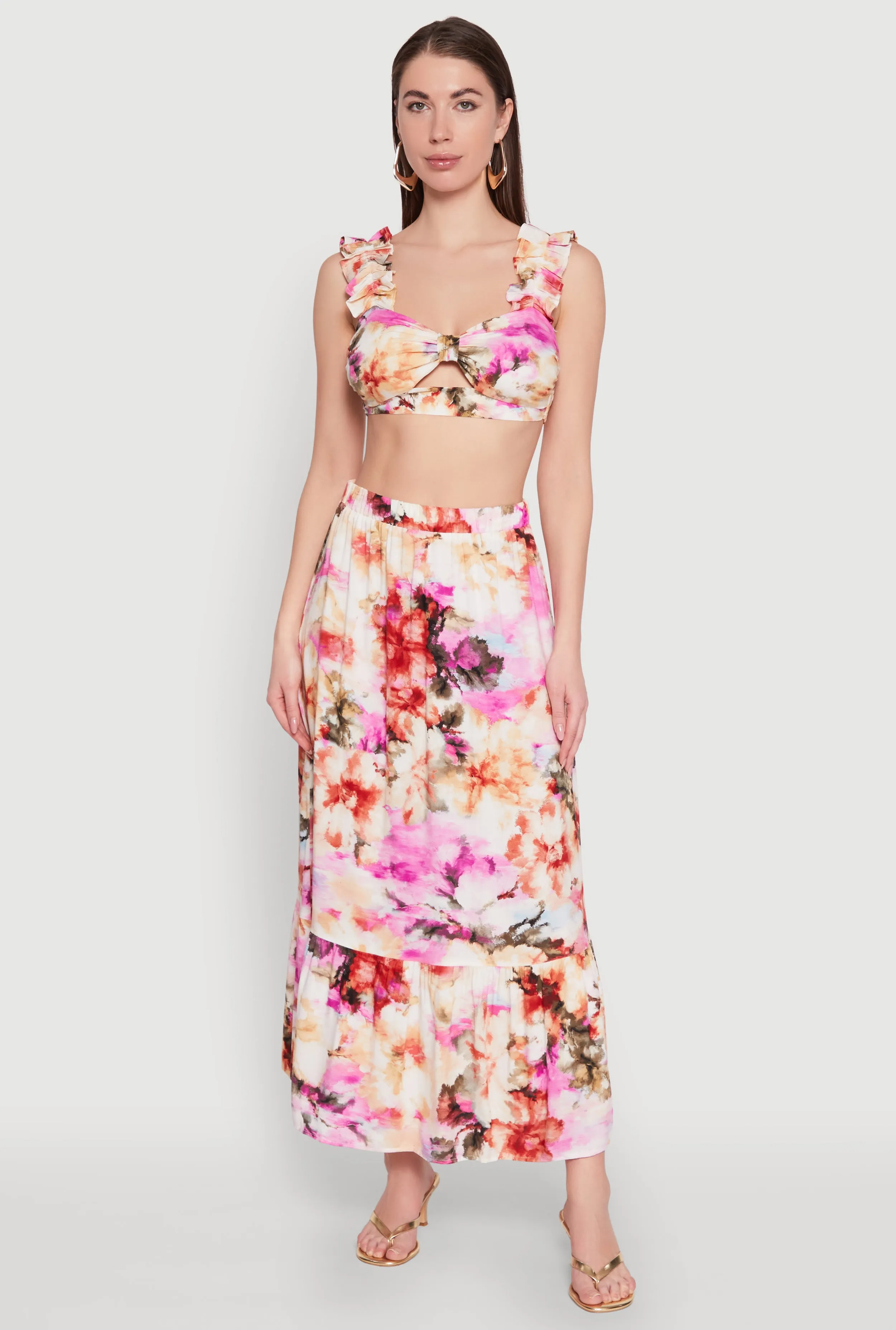 Resale Value High Waisted Floral Print Tiered Skirt
