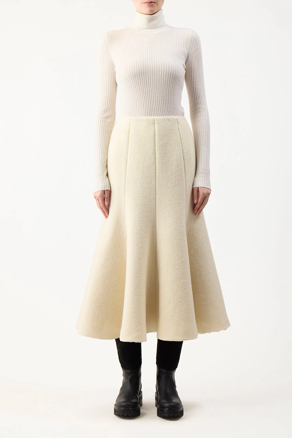 Comfort First Amy Midi Skirt in Ivory Double-Face Recycled Cashmere Felt