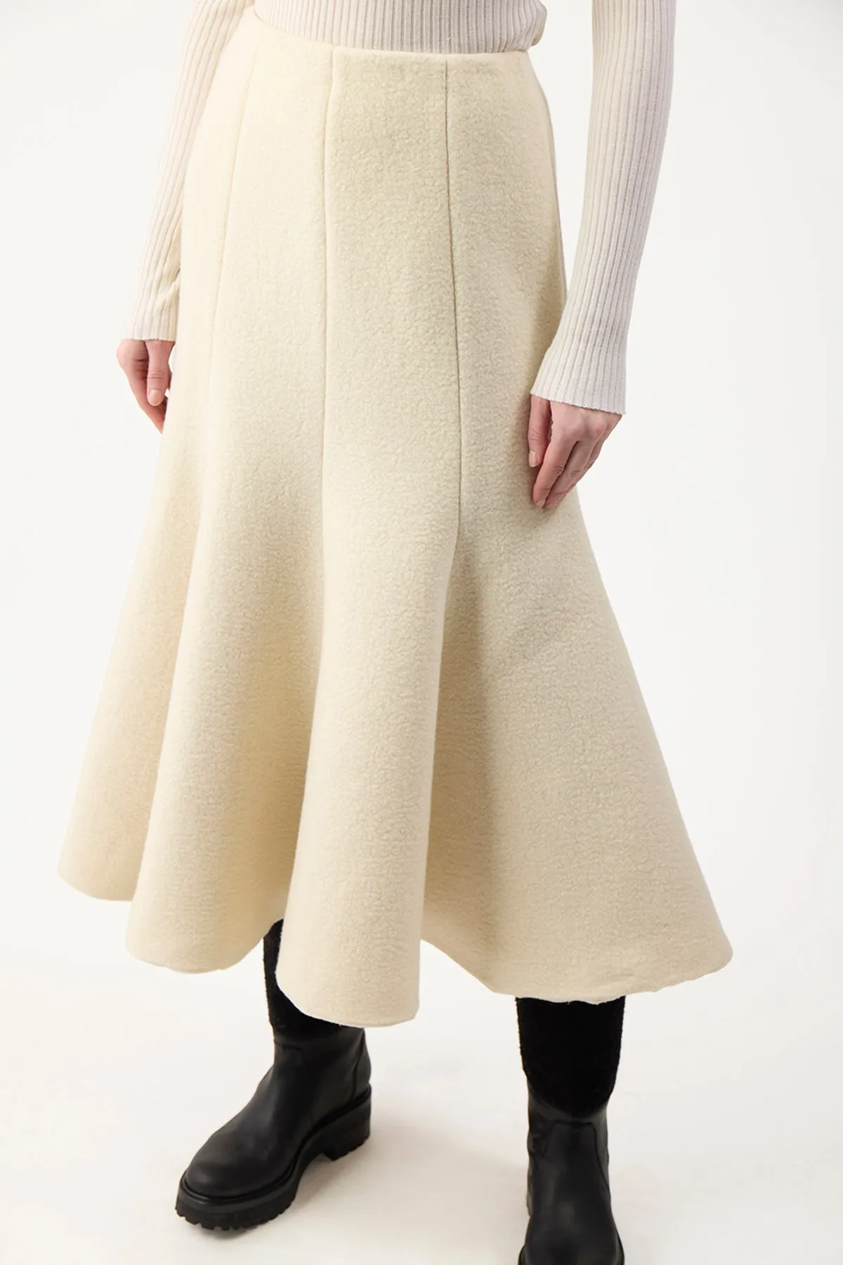 Amy Midi Skirt in Ivory Double-Face Recycled Cashmere Felt All Season Bestseller Item