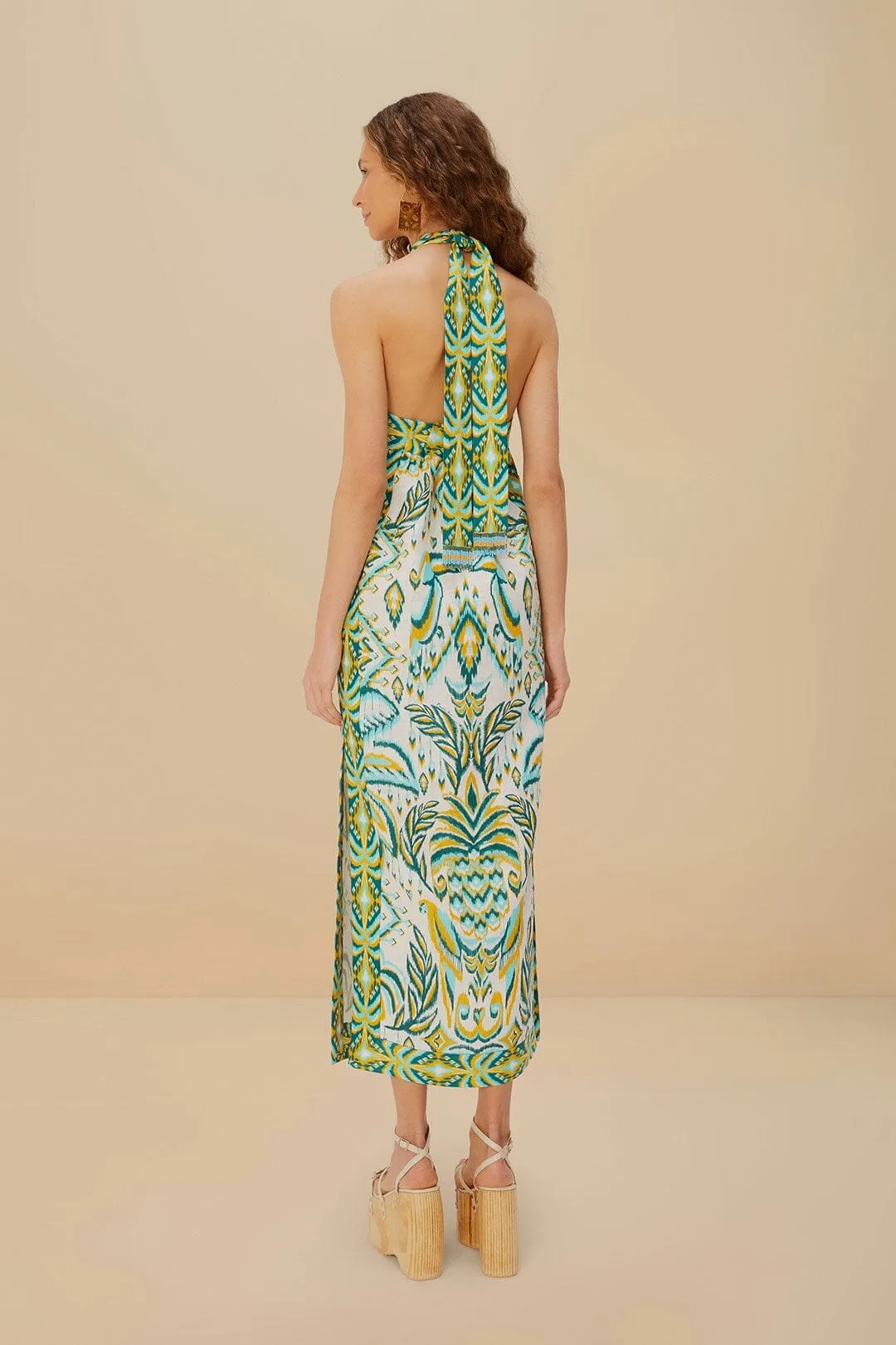 Off-White Tropical Tapestry Euroflax? Premium Linen Maxi Dress garden party
