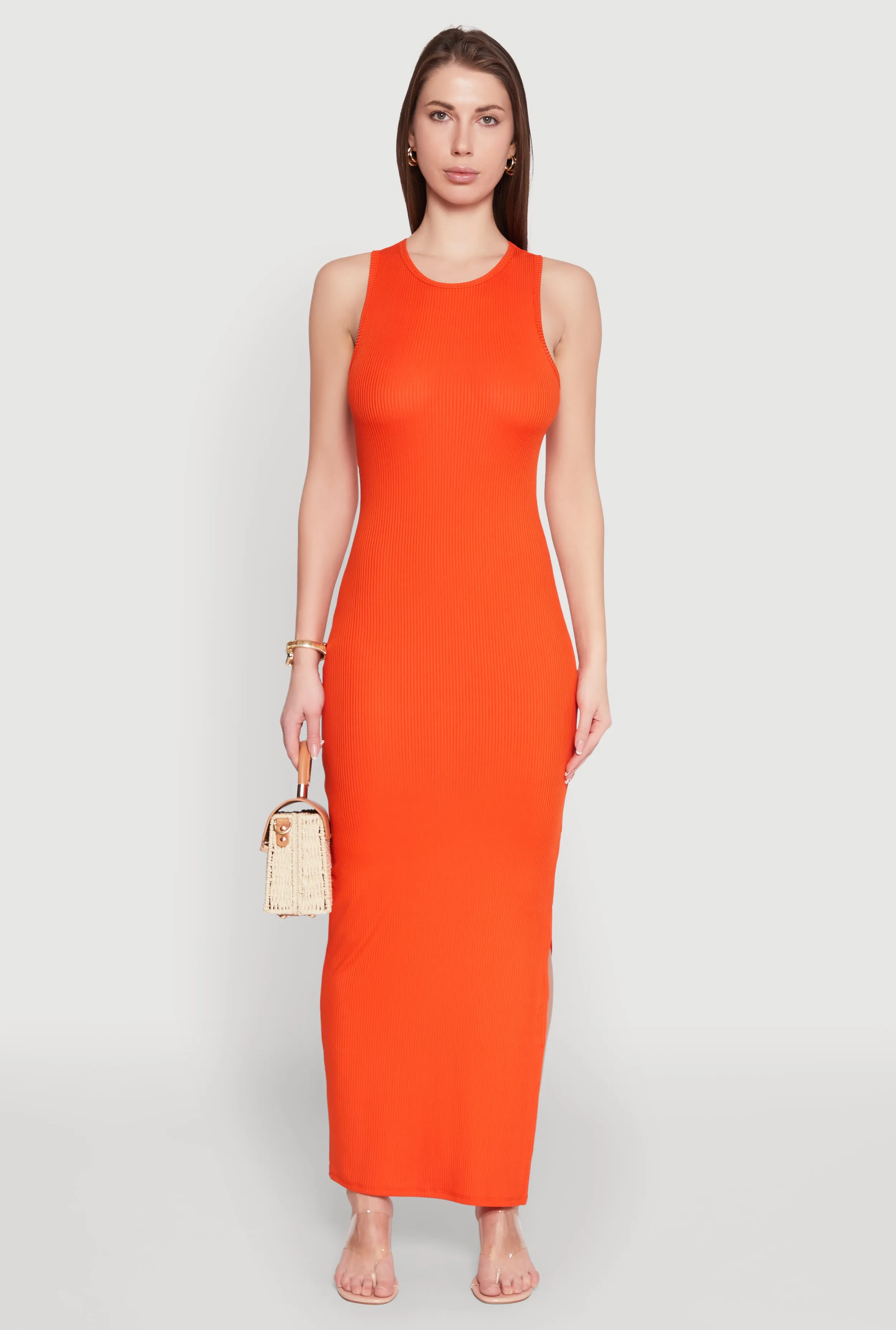 The elegant fit of this dress enhances your figure while providing plenty of comfort Rib Knit Side Slit Maxi Dress