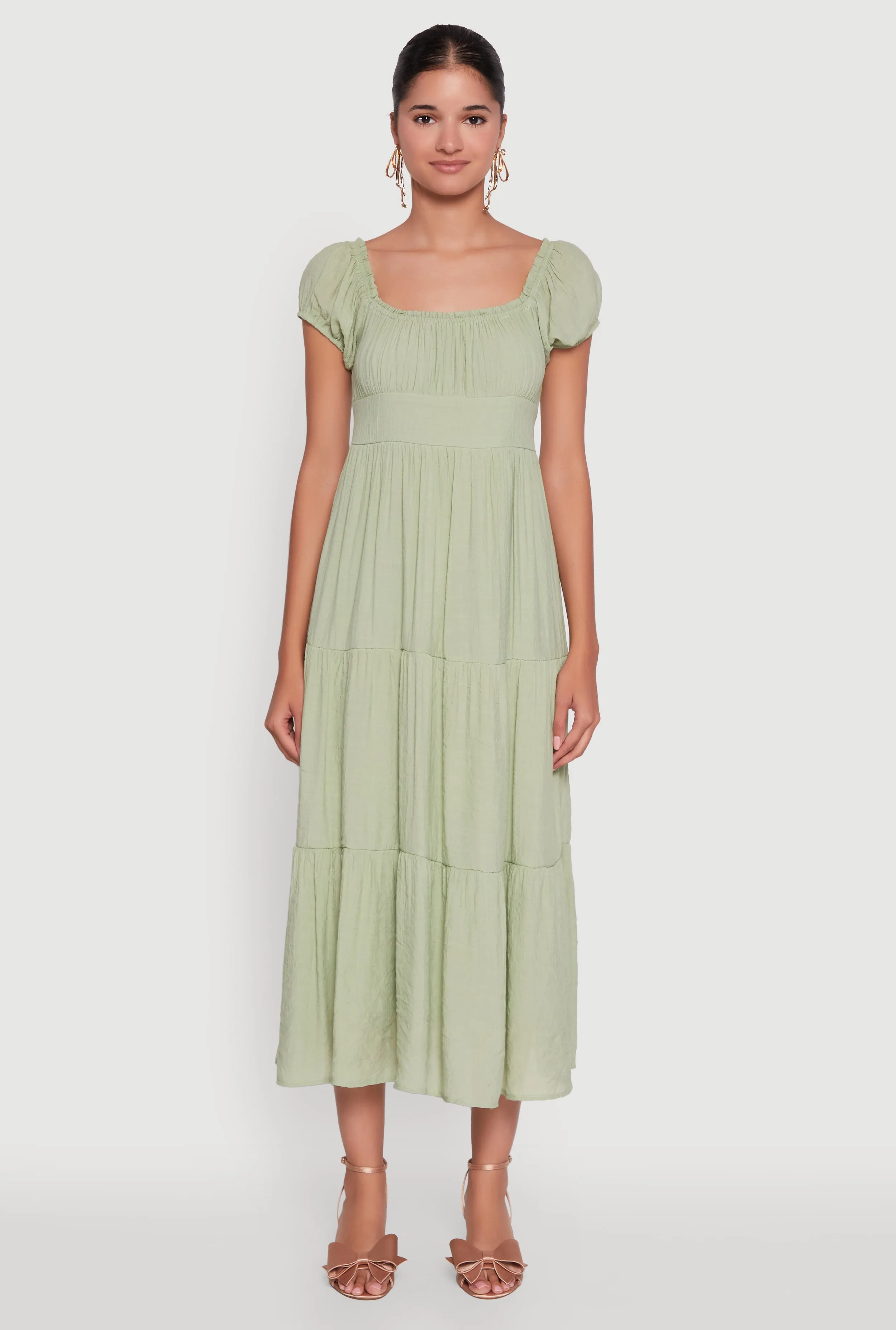 Timeless Short Puff Sleeve Empire Waist Maxi Dress Crafted with high-quality materials this dress ensures both comfort and durability Paper Glow