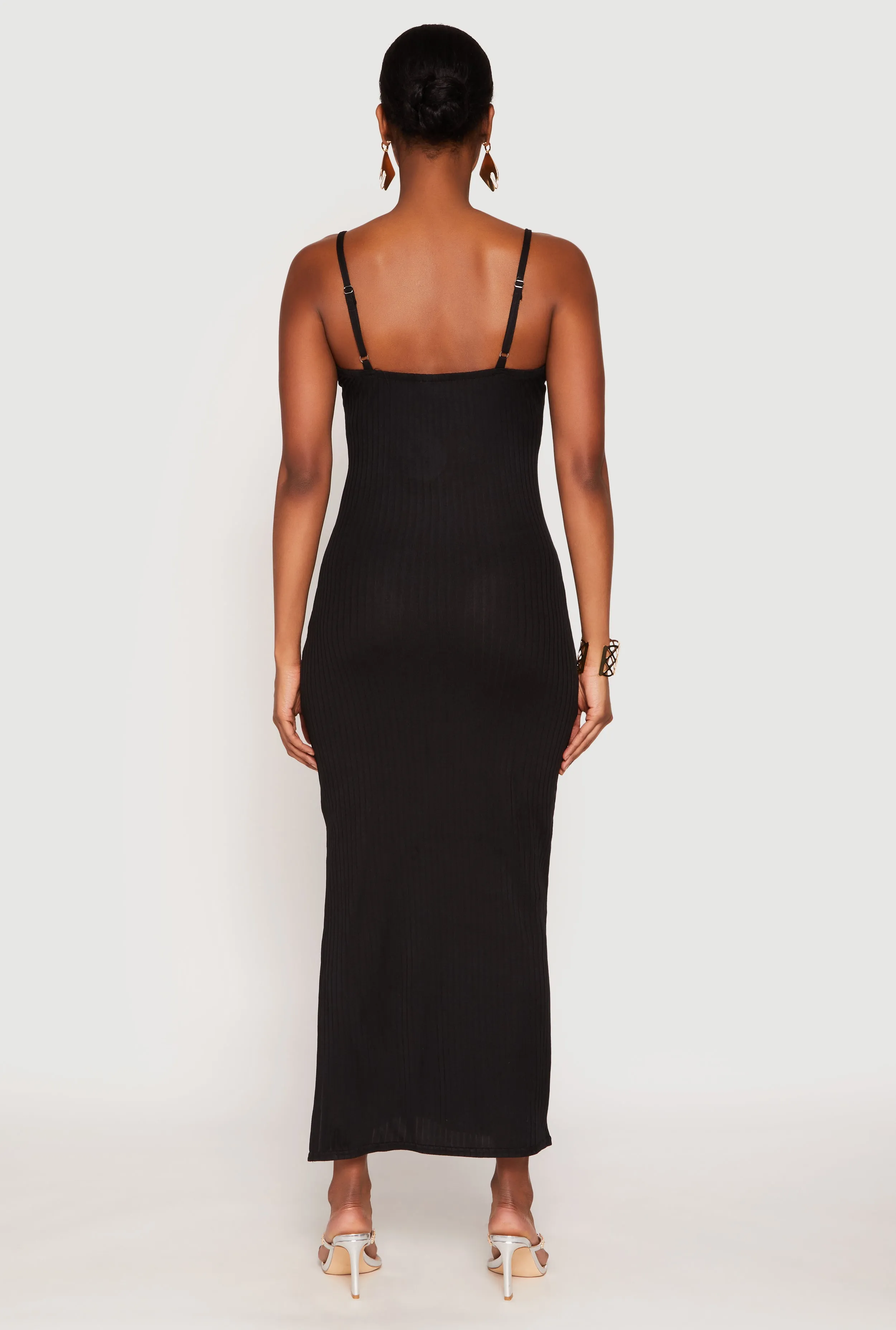 Ribbed Knit Side Slit Maxi Dress Burgundy Deep Evening Gold