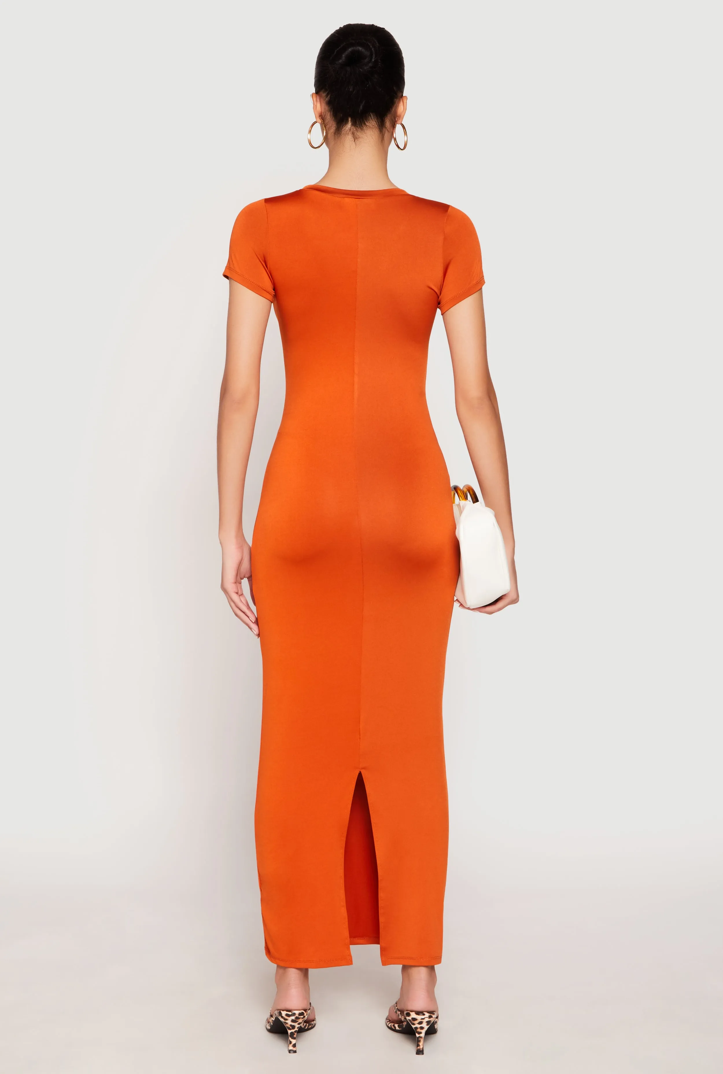 Short Sleeve Slit Back Maxi Dress The dress??s simple design allows you to dress it up or down depending on your style Black Chic