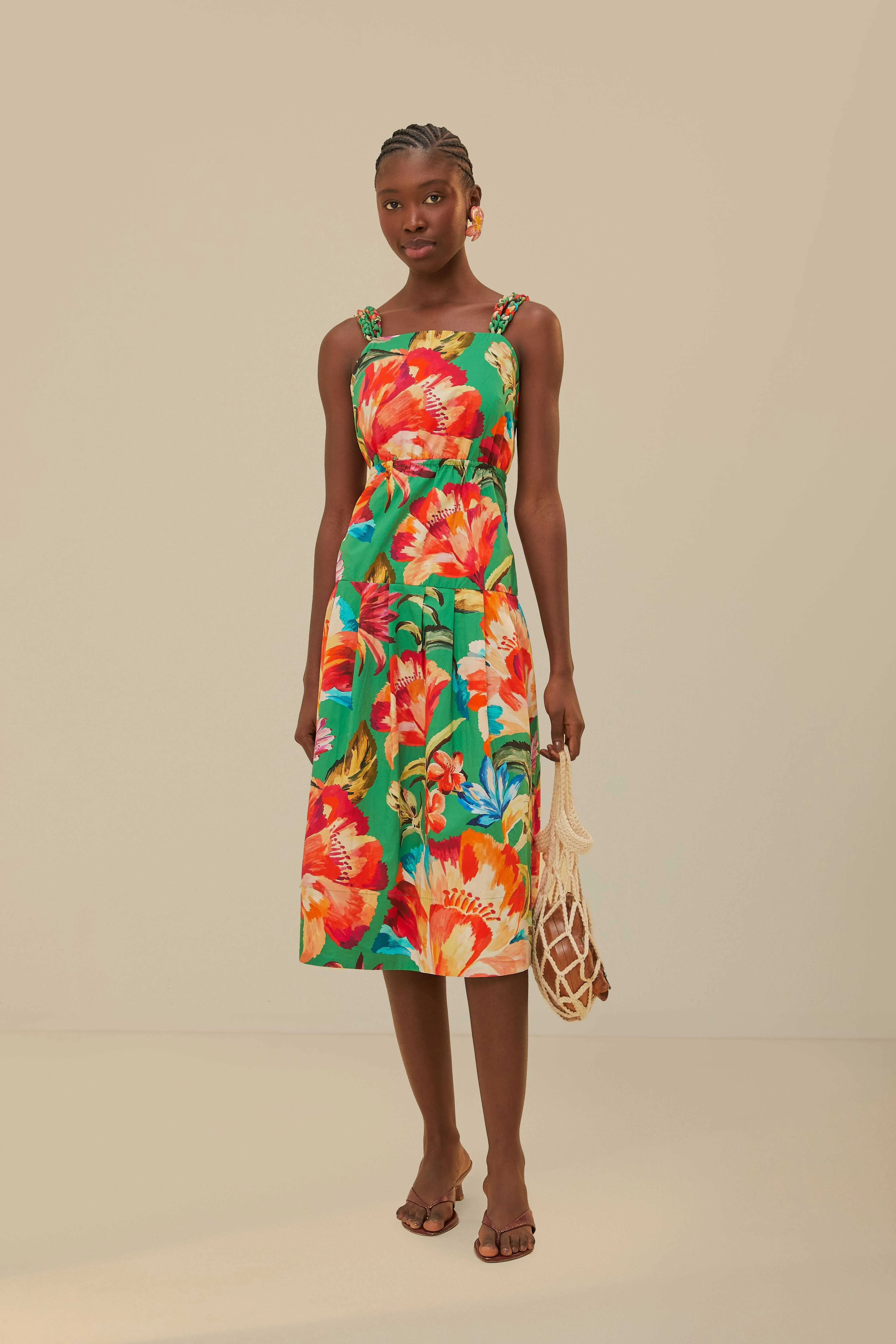 Green Tropicart Sleeveless Midi Dress Boho Soul Elegant office dress