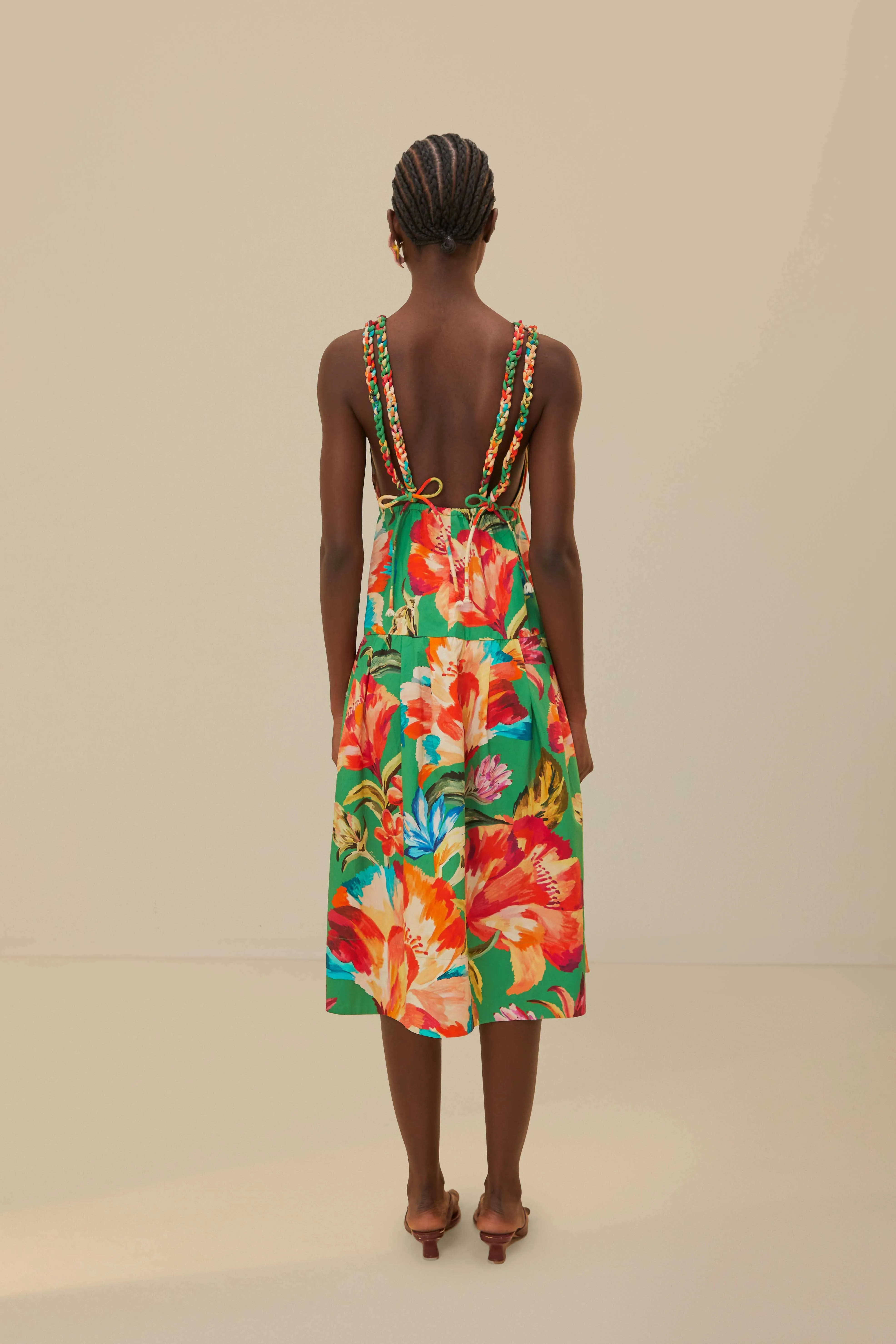 Green Tropicart Sleeveless Midi Dress Grass Smell
