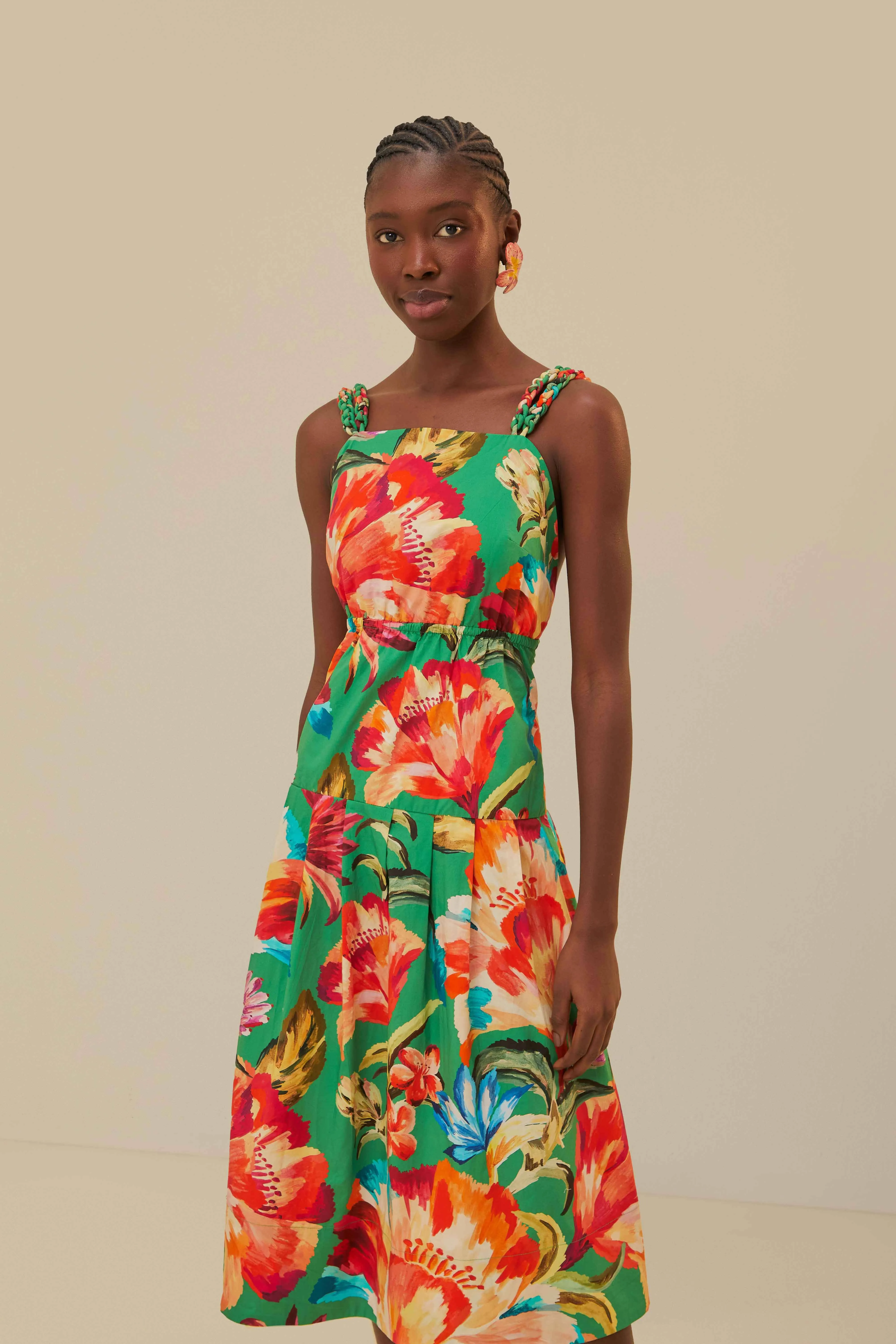 Green Tropicart Sleeveless Midi Dress Chic Style