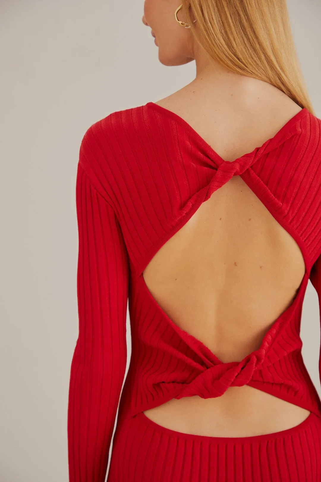 Red Knit Midi Dress Metal Shine Ice Lake