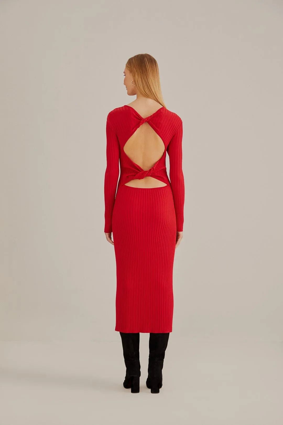 Red Knit Midi Dress Flattering fit for all body types Sand Step