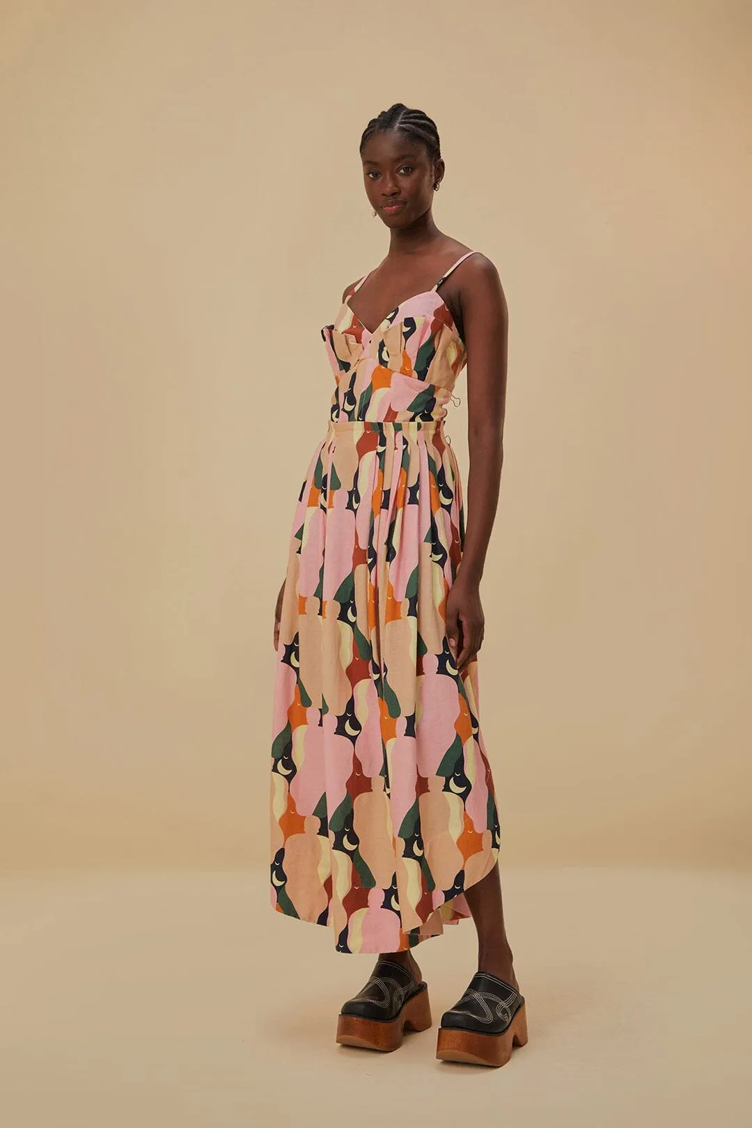 The Kiss Multicolor Sleeveless Midi Dress Velvet Smooth