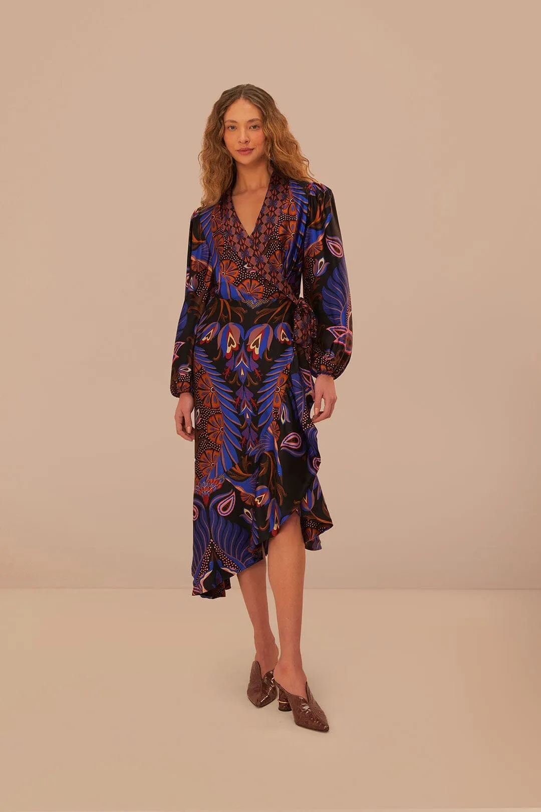 Heart Forest Black Long Sleeve Midi Dress Vibrant Style