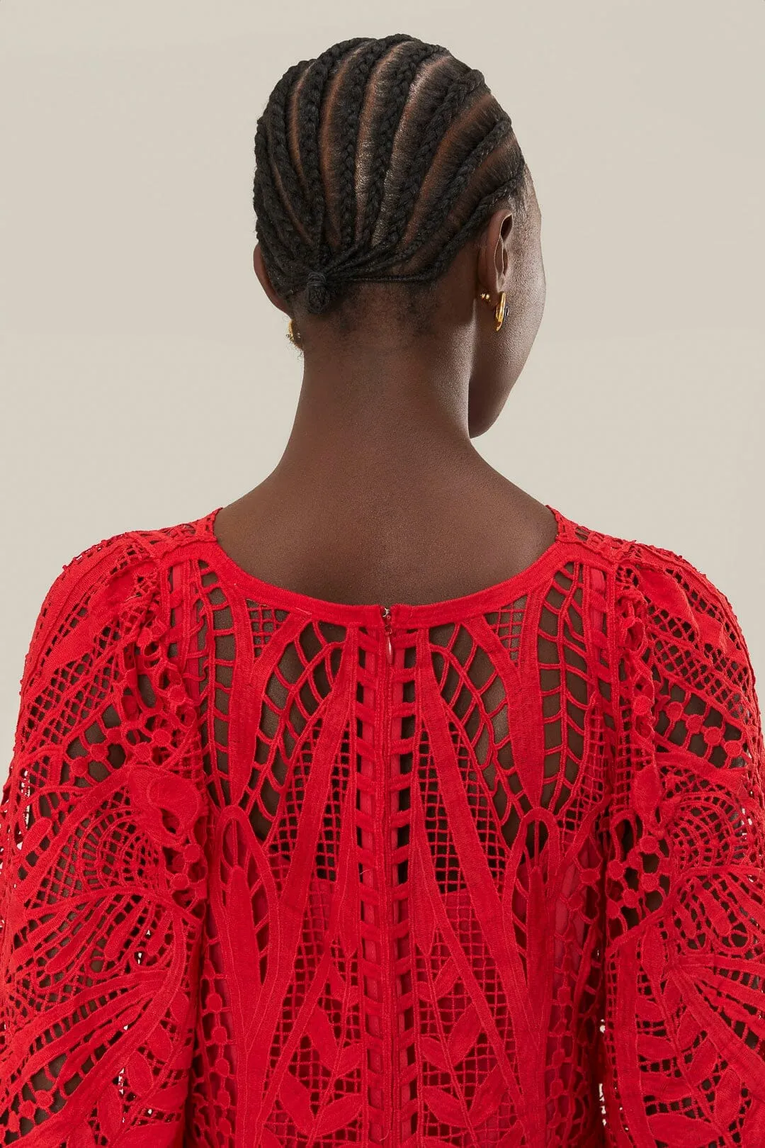 Grand Entry Sun shield Red Nature Guipure Midi Dress