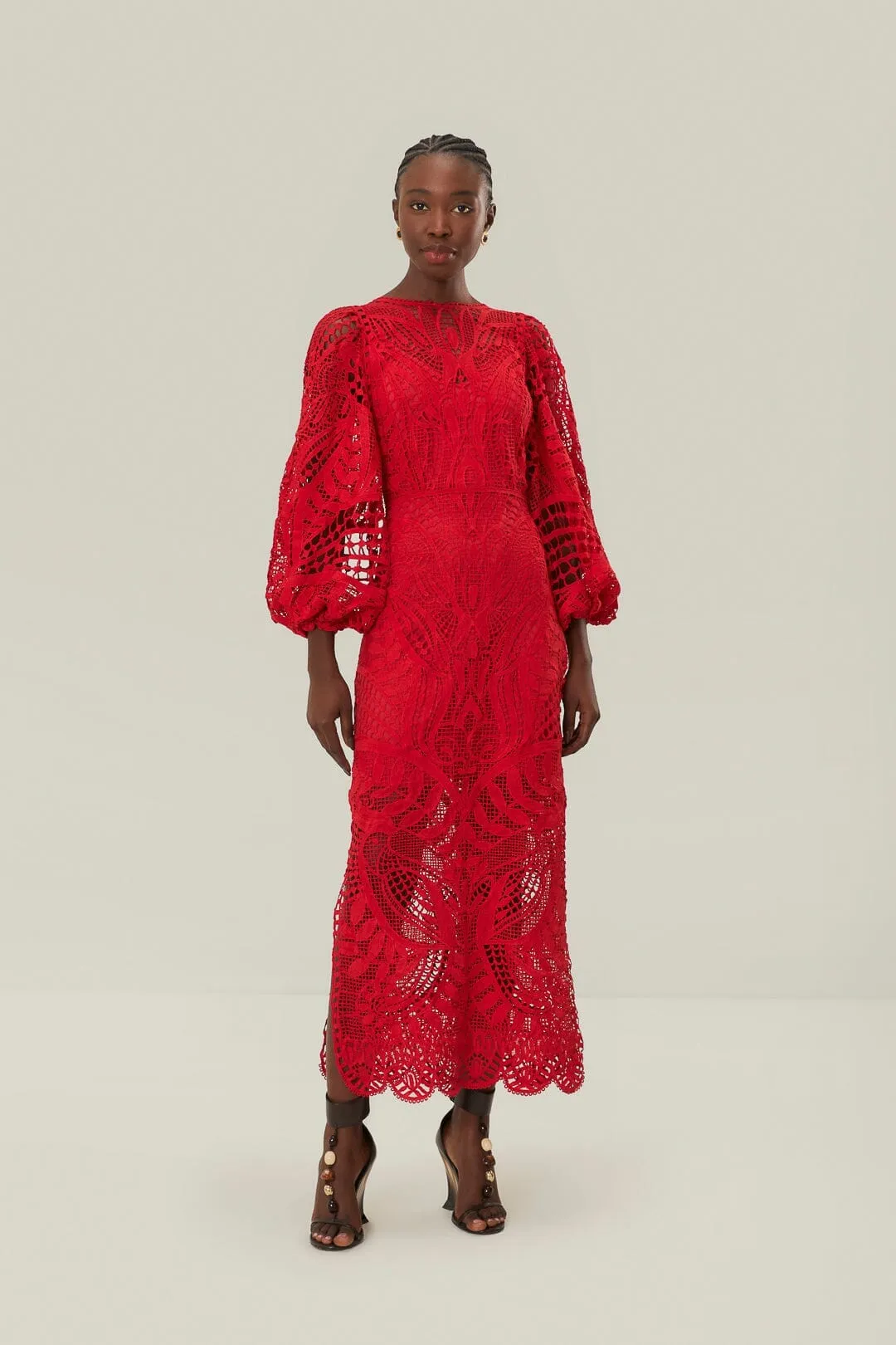 Flower Lane Light Dance Red Nature Guipure Midi Dress