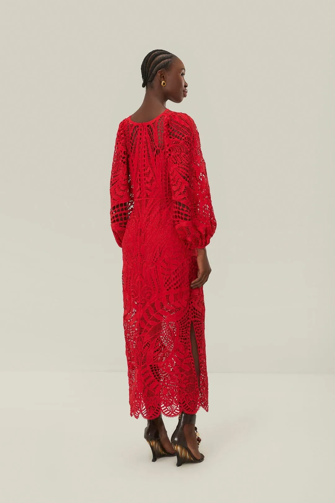 Stylish Details Classic silhouette dress Red Nature Guipure Midi Dress