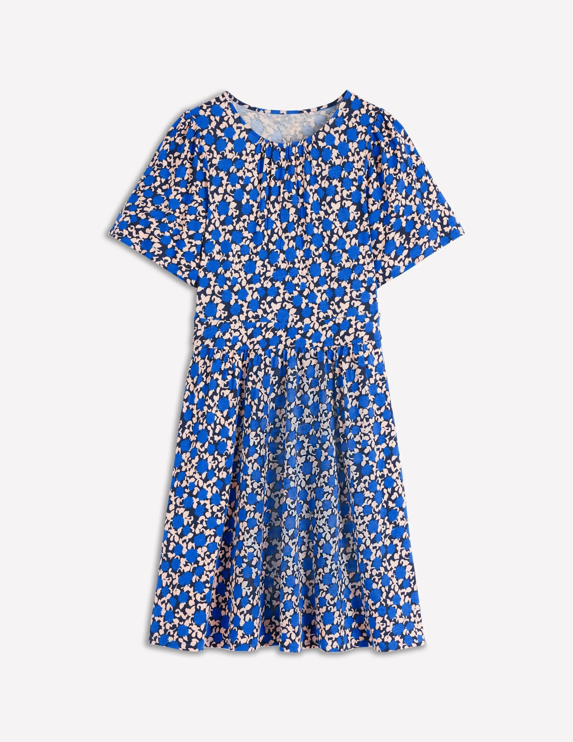 Reinforced Hemline Louisa Short Jersey Dress-Kingfisher Blue, Floweret Vine