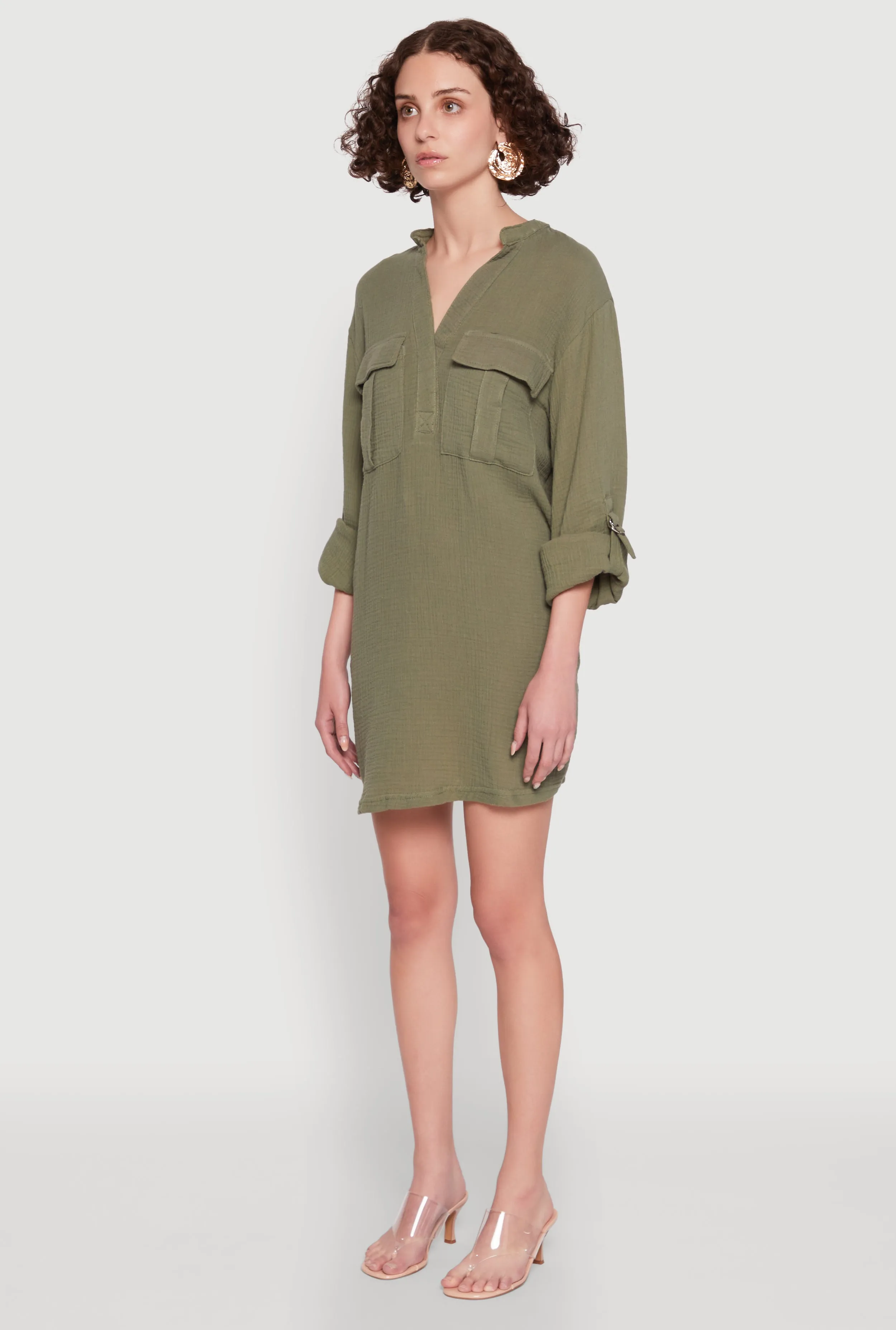Tabbed Sleeve Gauze Knit Dress Fun Mode