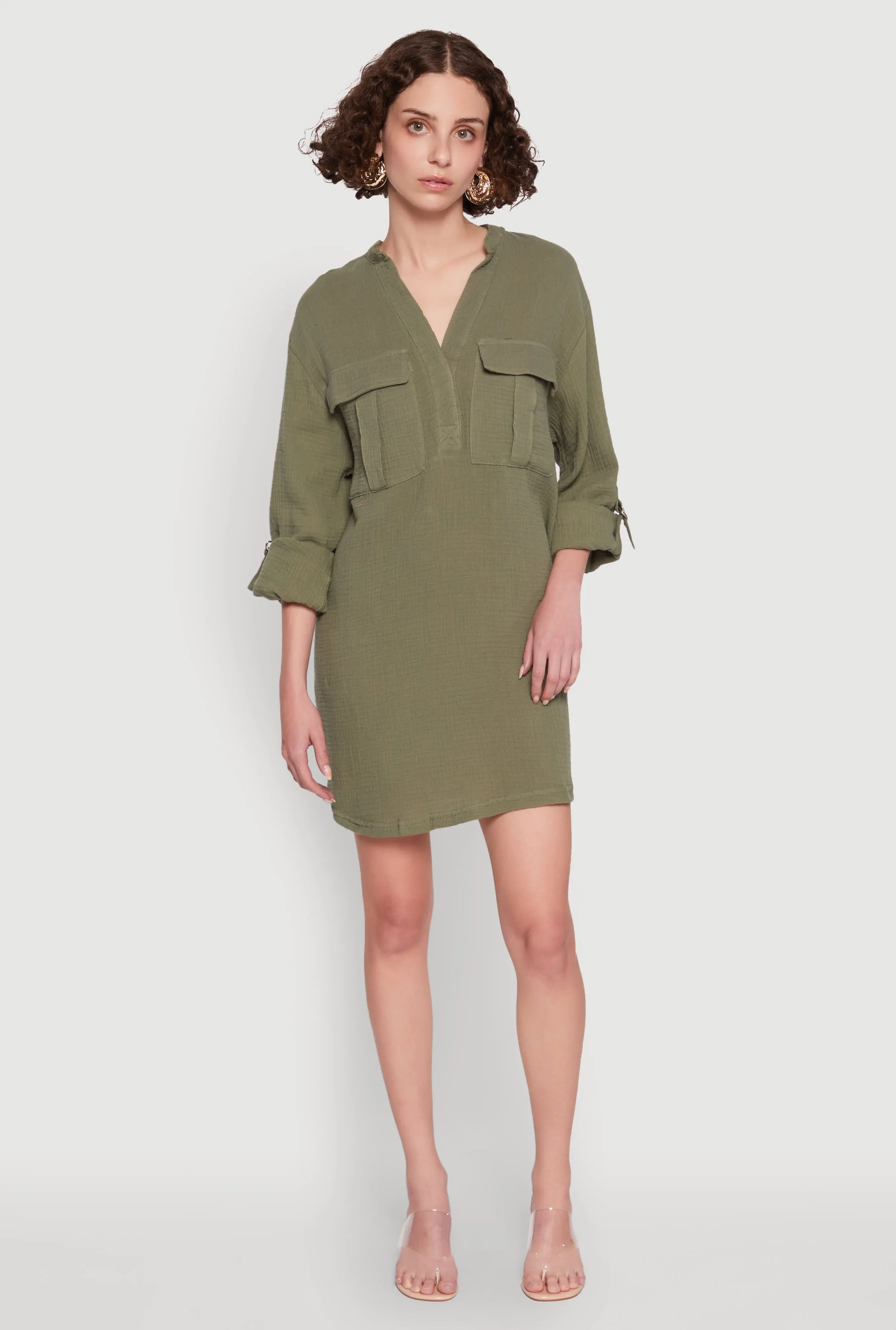Trendy Vibe Hot Warm Tabbed Sleeve Gauze Knit Dress