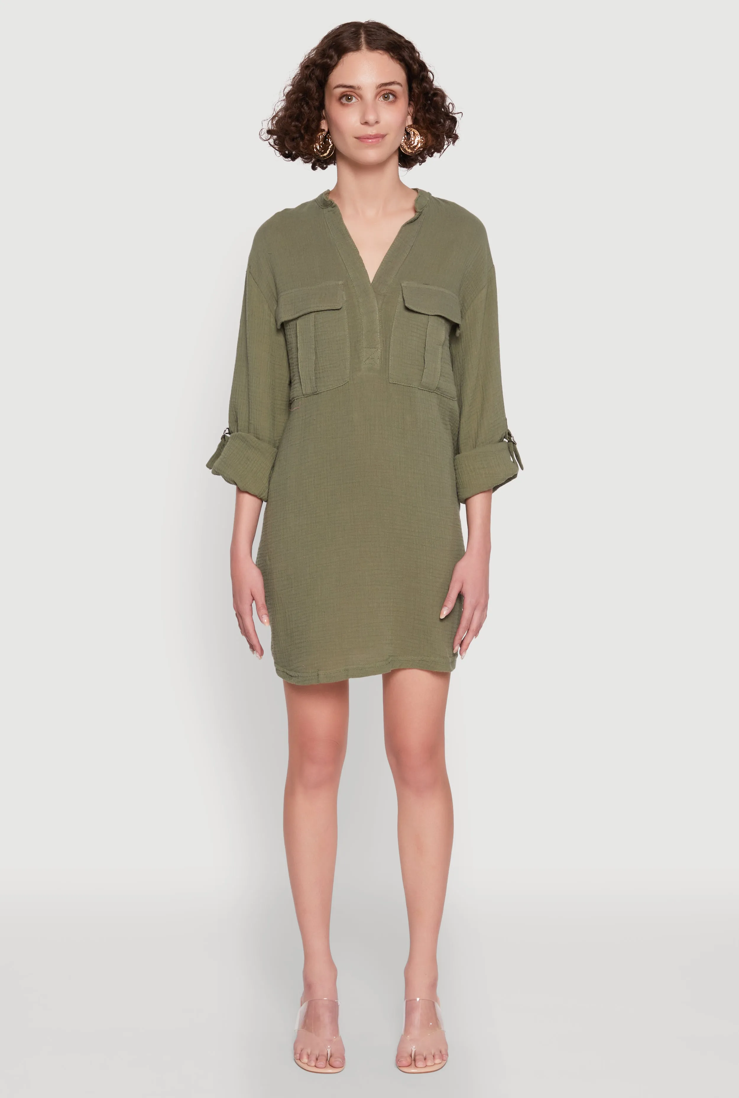 Pop Look Unisex Fit Tabbed Sleeve Gauze Knit Dress