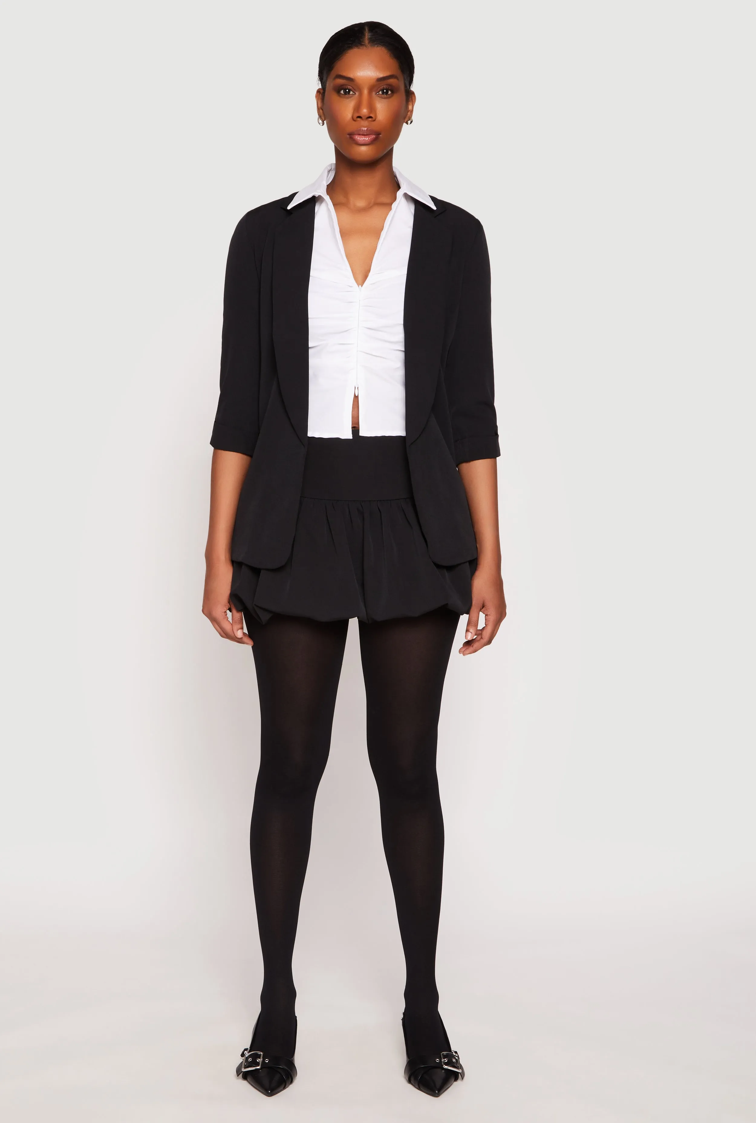 Waist Defining Mid Rise Side Zip Mini Bubble Skirt