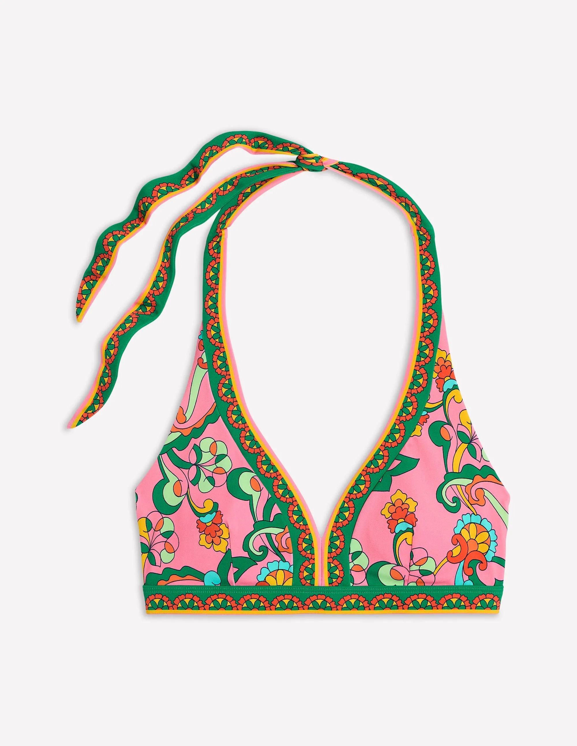 Breathable Mesh Panels Ios V Panel Bikini Top-Pink Rose, Foliage Trail