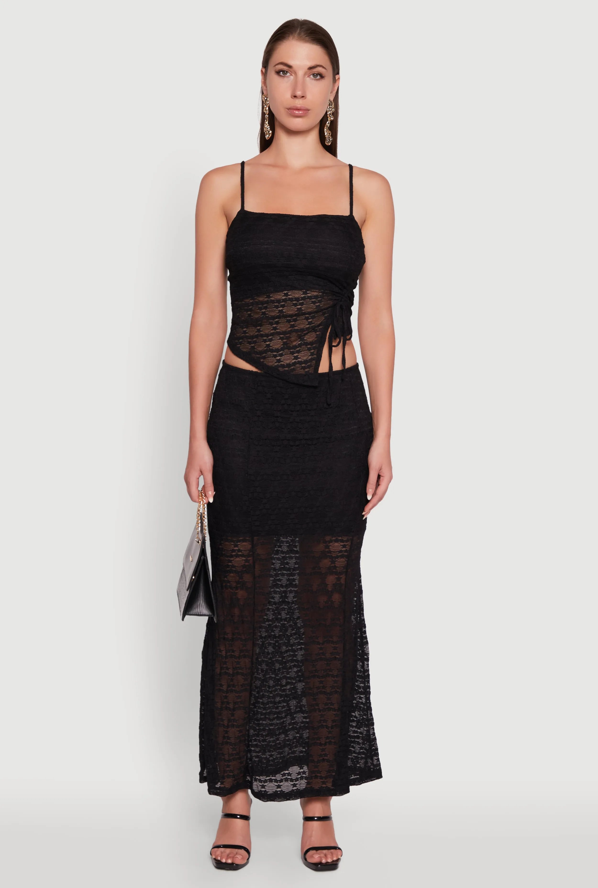 Iris Floral Lace Overlay Maxi Skirt Urban Fashion Breezy Look