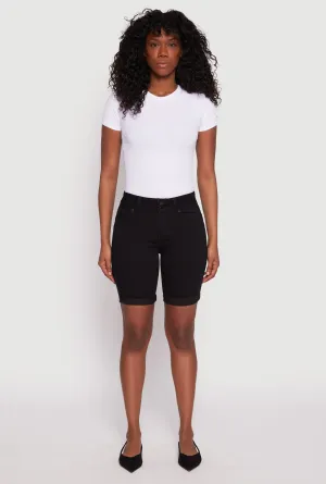 WAX Fixed Cuff Bermuda Denim Shorts No Ride Up Silicone Grip High Rise Waist